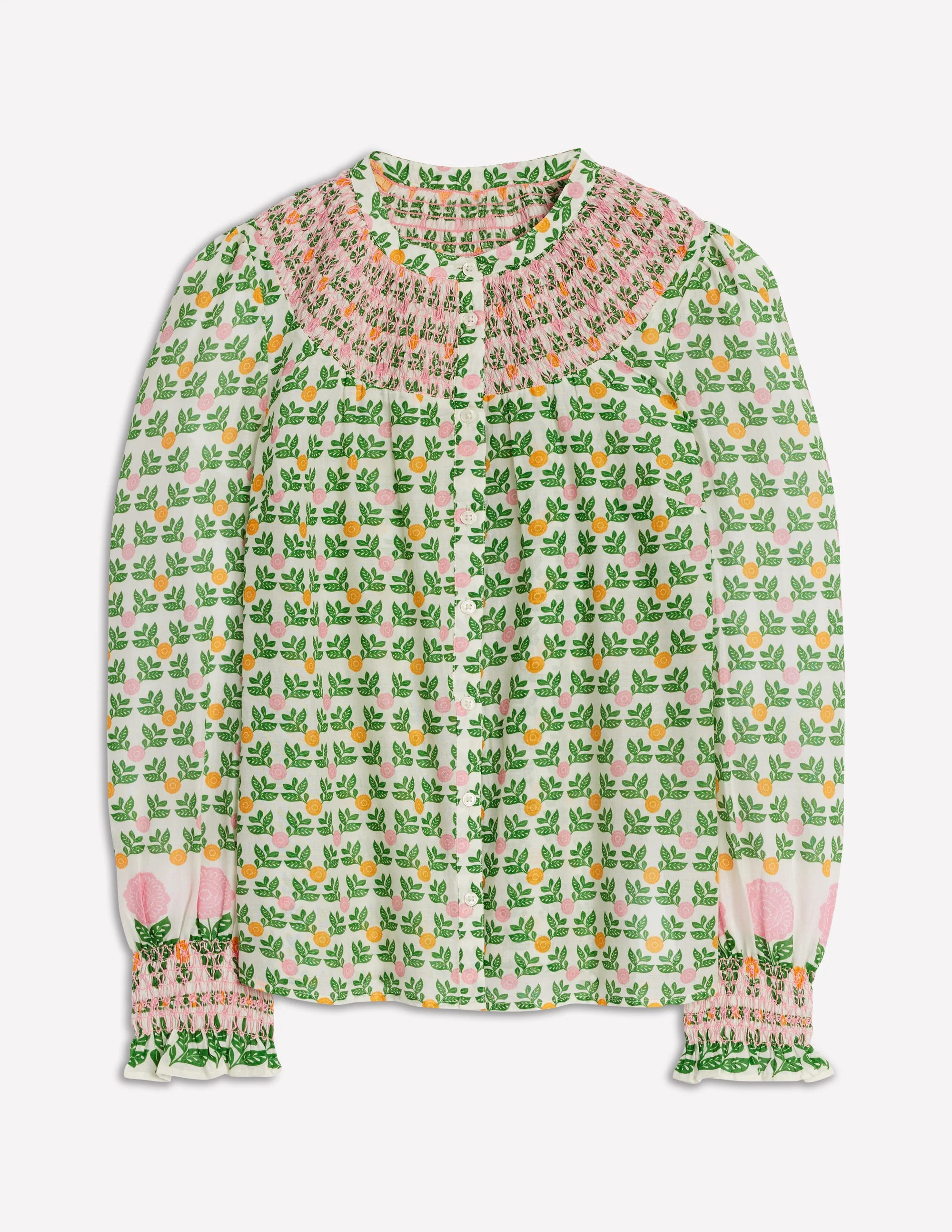 Effie Smocked Blouse-Ivory Green, Dahlia Garden - Image 7