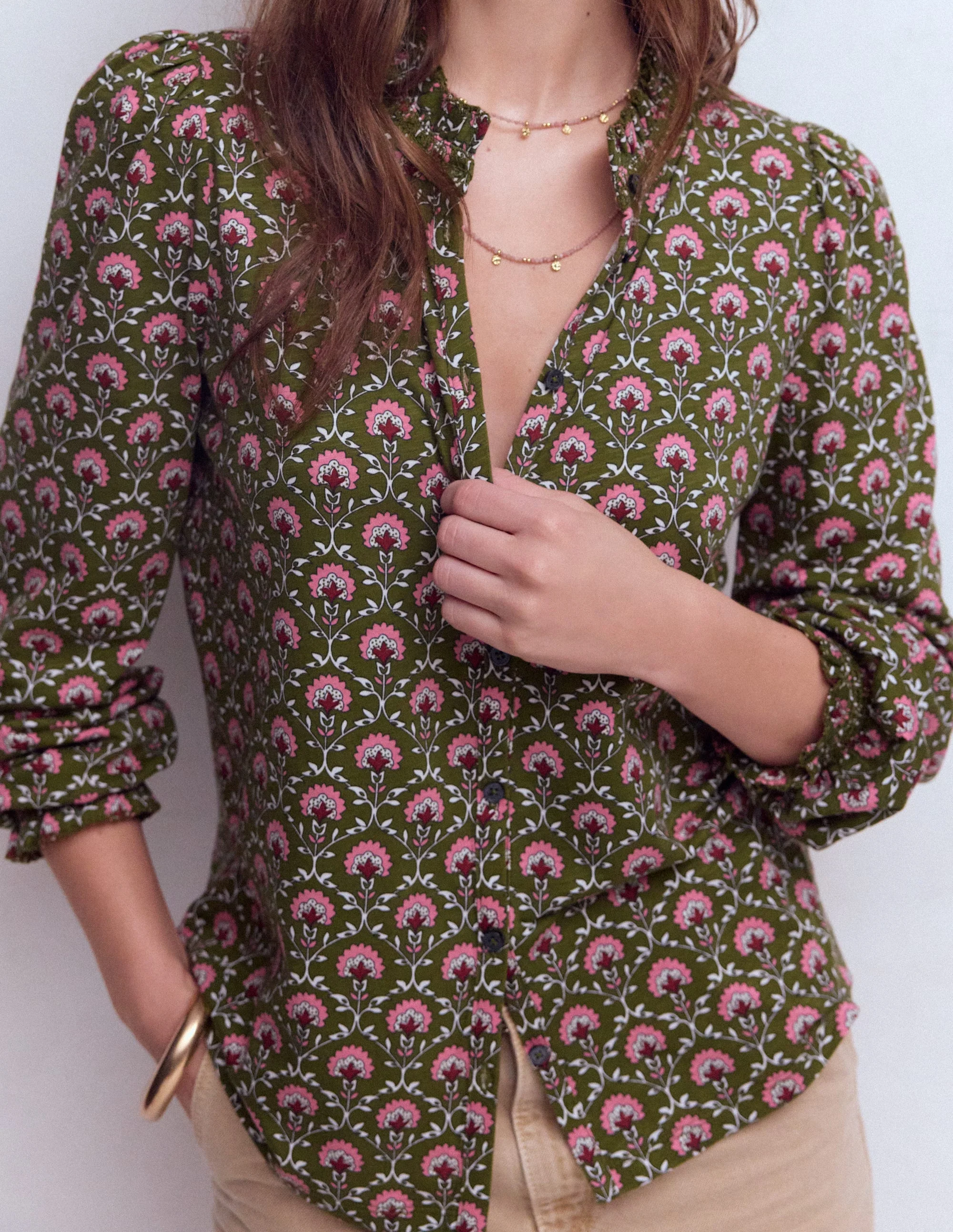 Effie Smocked Detail Shirt-Mayfly, Flower Lattice - Image 2