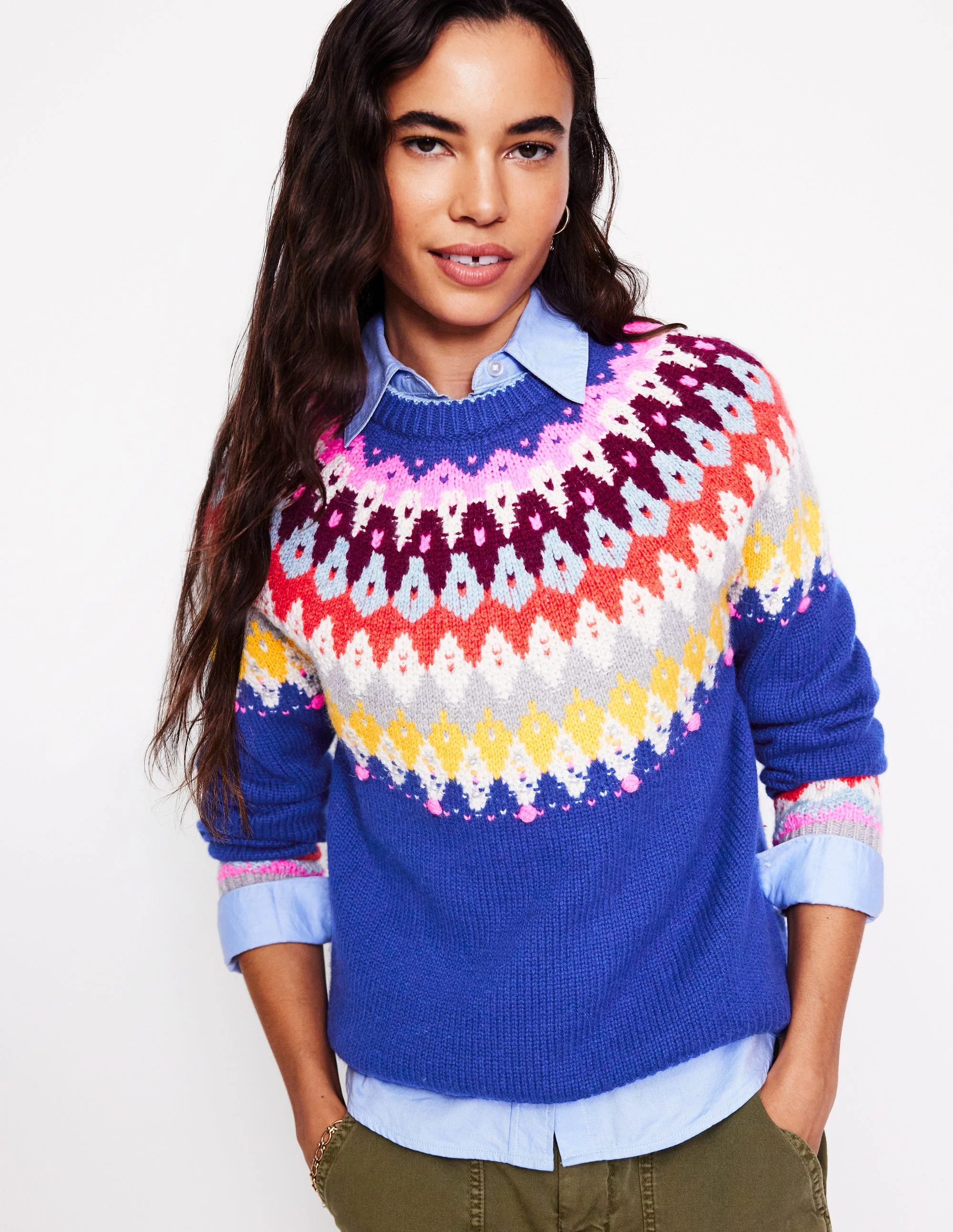 Eleanor Fair Isle Sweater-Sapphire Blue Fair Isle - Image 2