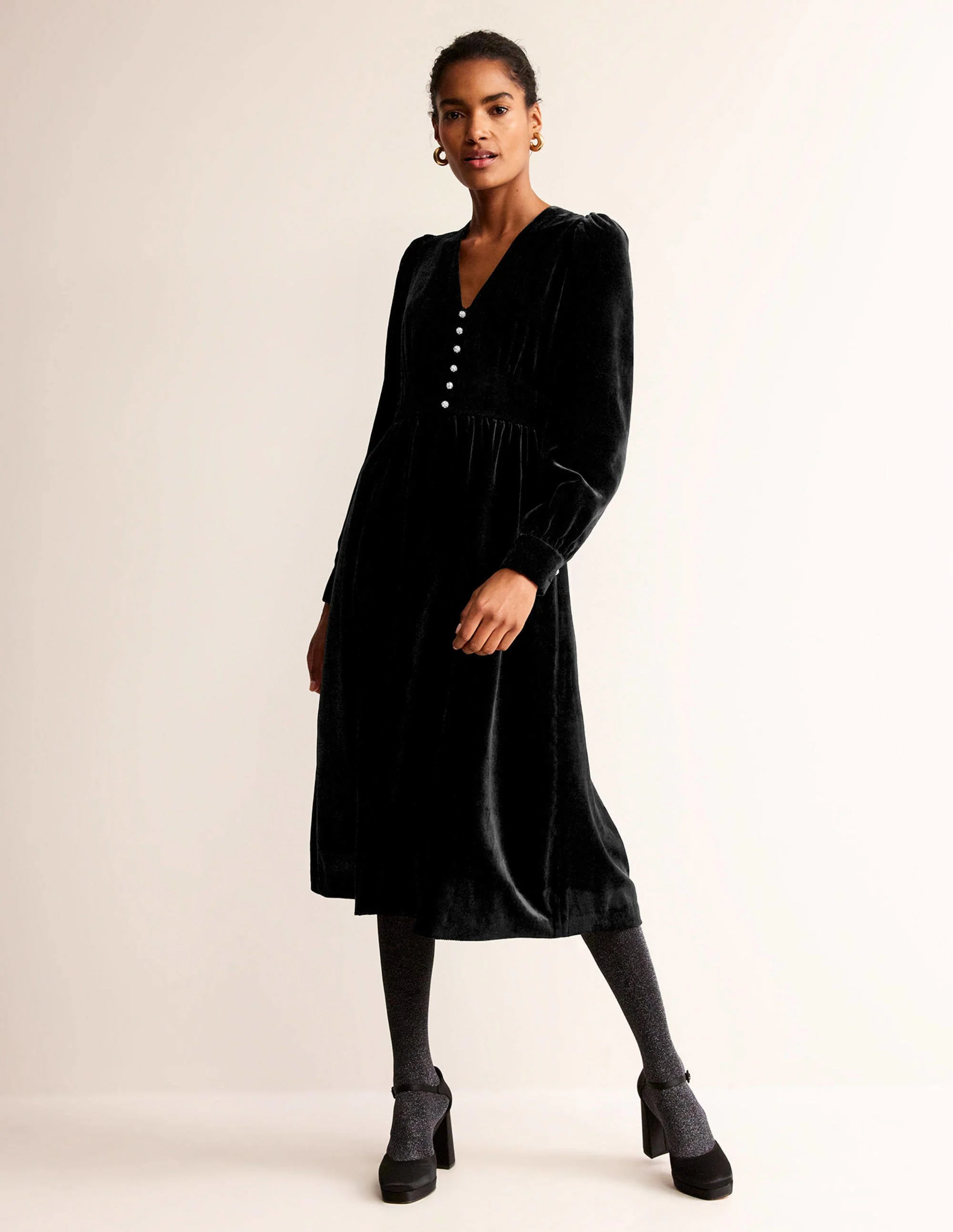 Elise Velvet Jewel Midi Dress-Black - Image 4