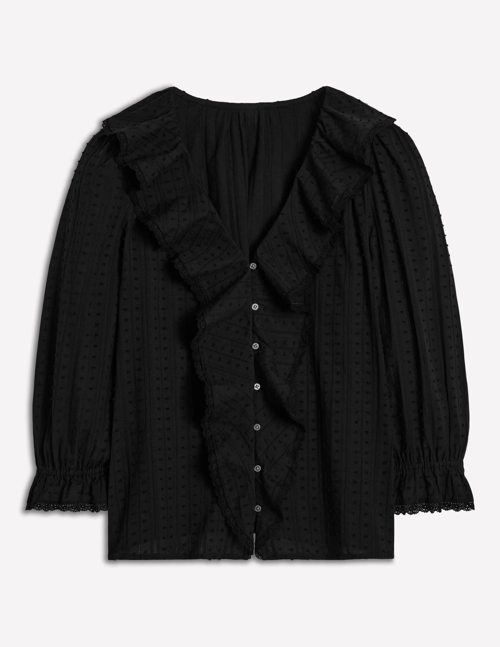 Eliza Ruffle V-Neck Blouse-Black - Image 5