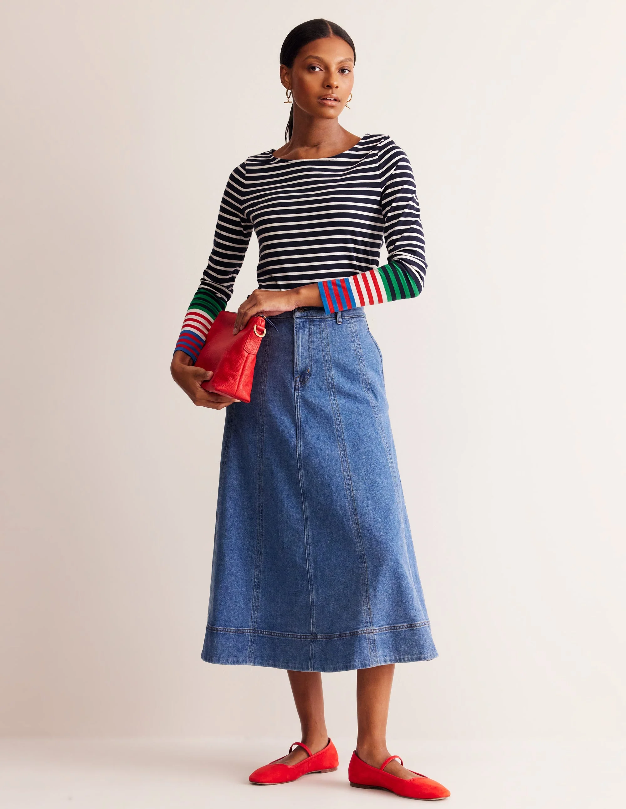 Ella Long Sleeve Breton-French Navy, Ivory Multi Cuff - Image 4