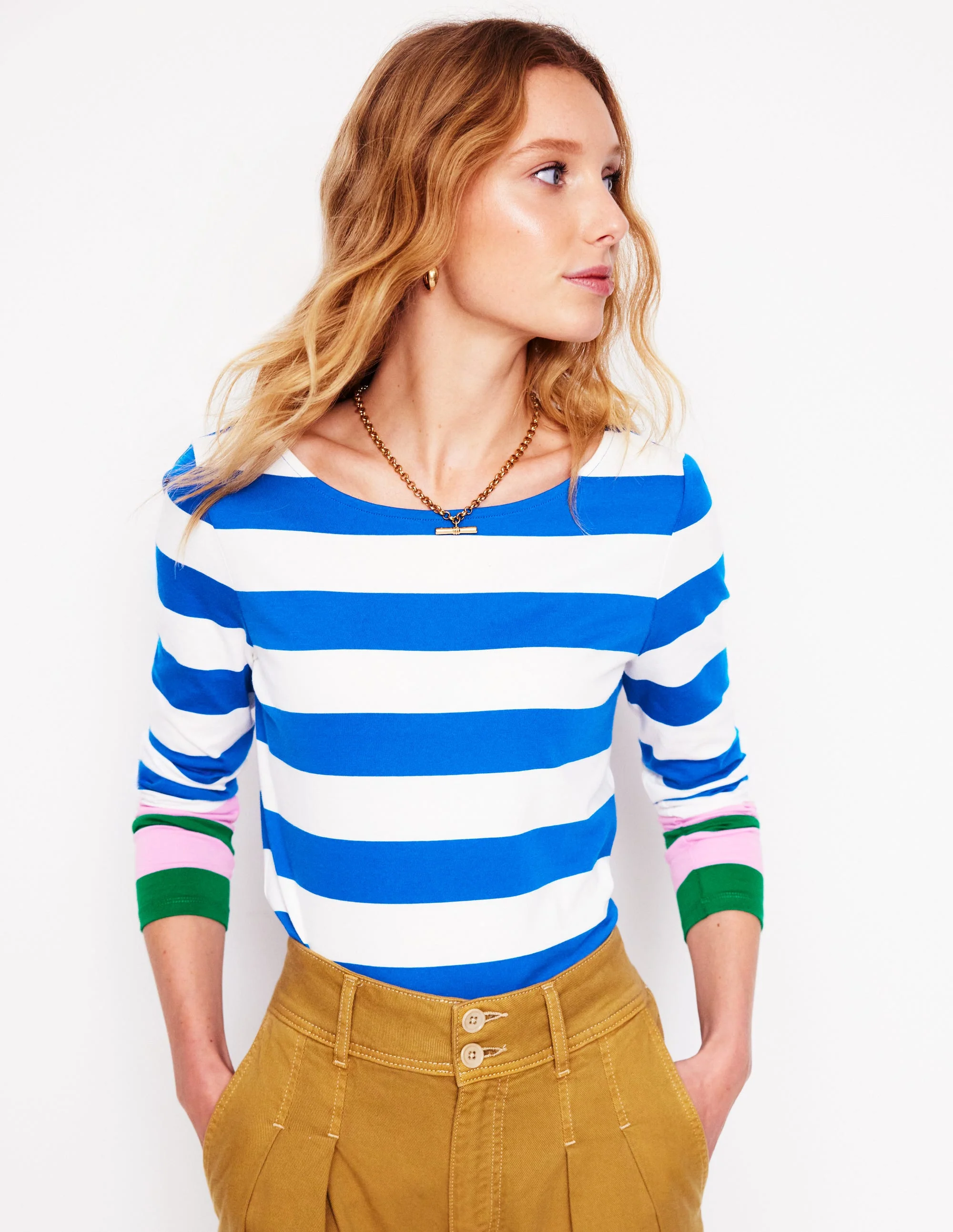 Ella Long Sleeve Breton-Gallery Blue, Emerald Cuff - Image 5