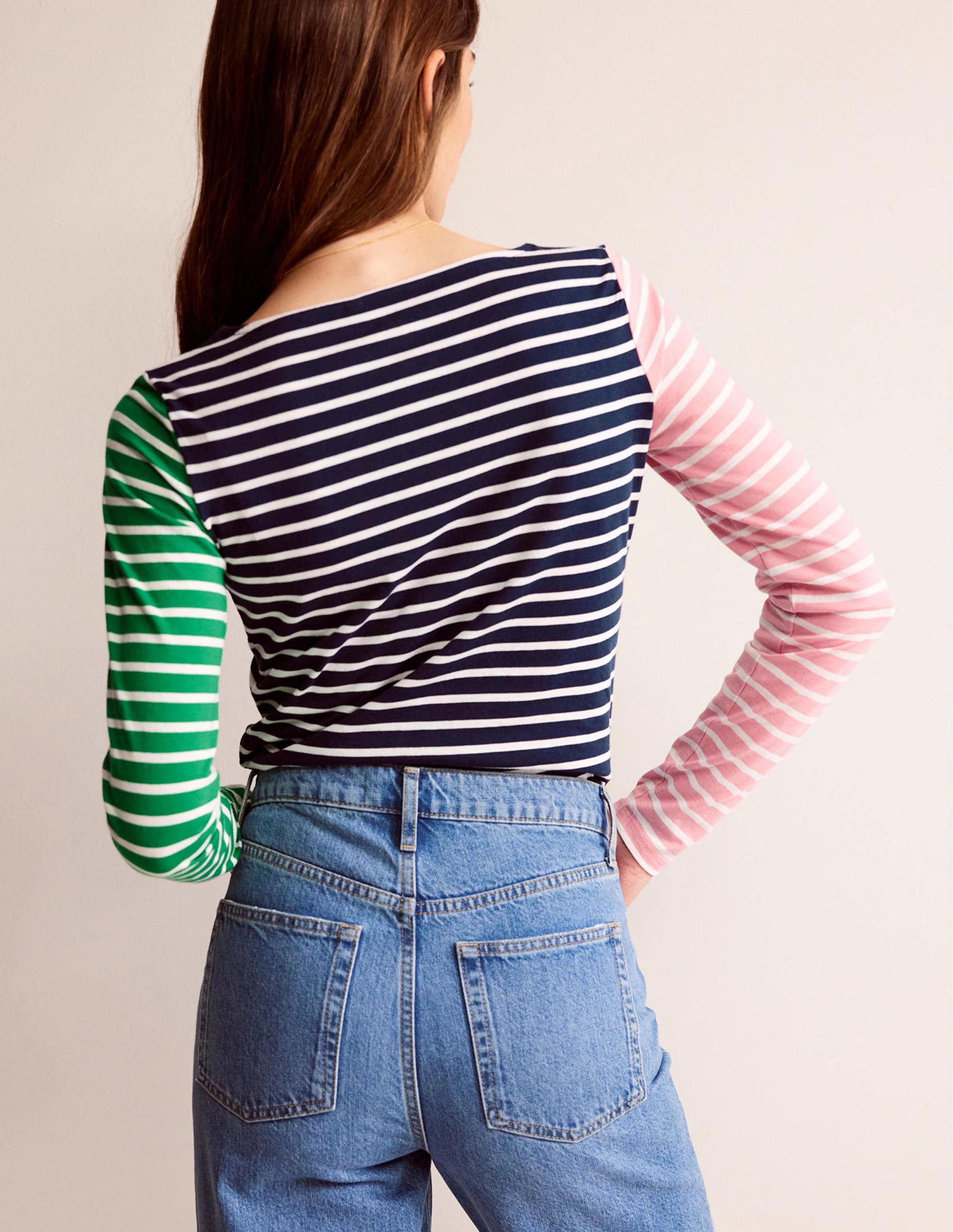 Ella Long Sleeve Breton-Green, Navy Hotch - Image 3