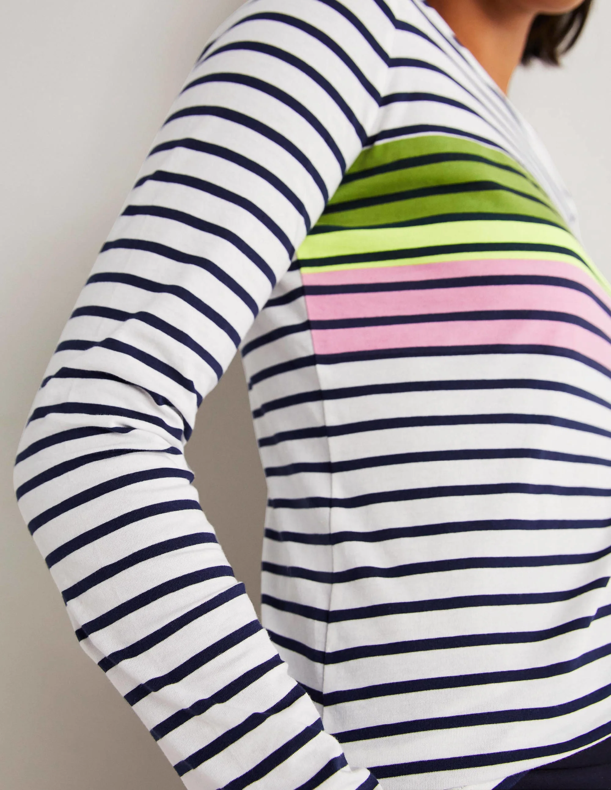 Ella Long Sleeve Breton-Green/Prink Placement Stripe - Image 4
