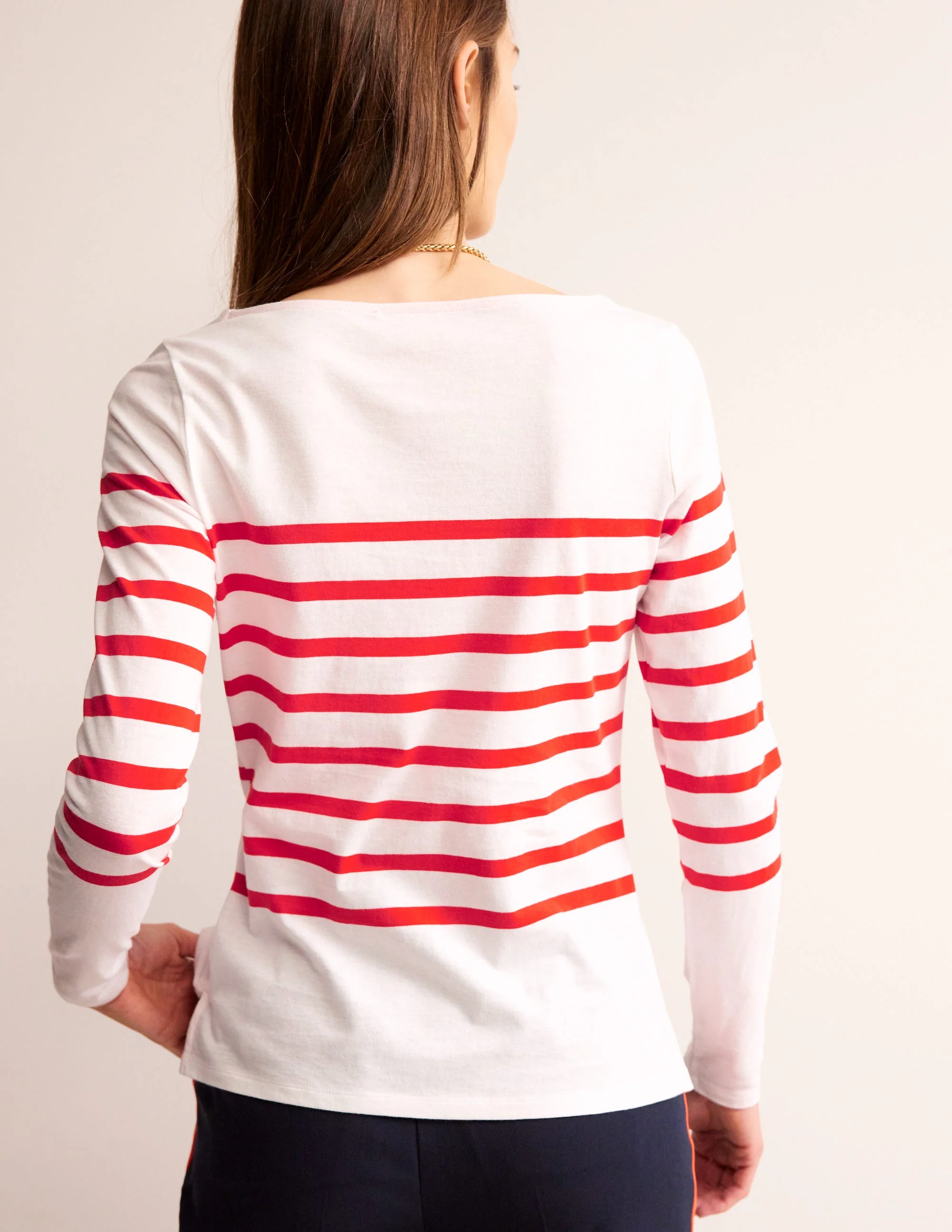 Ella Long Sleeve Breton-Ivory, Flame scarlett - Image 3