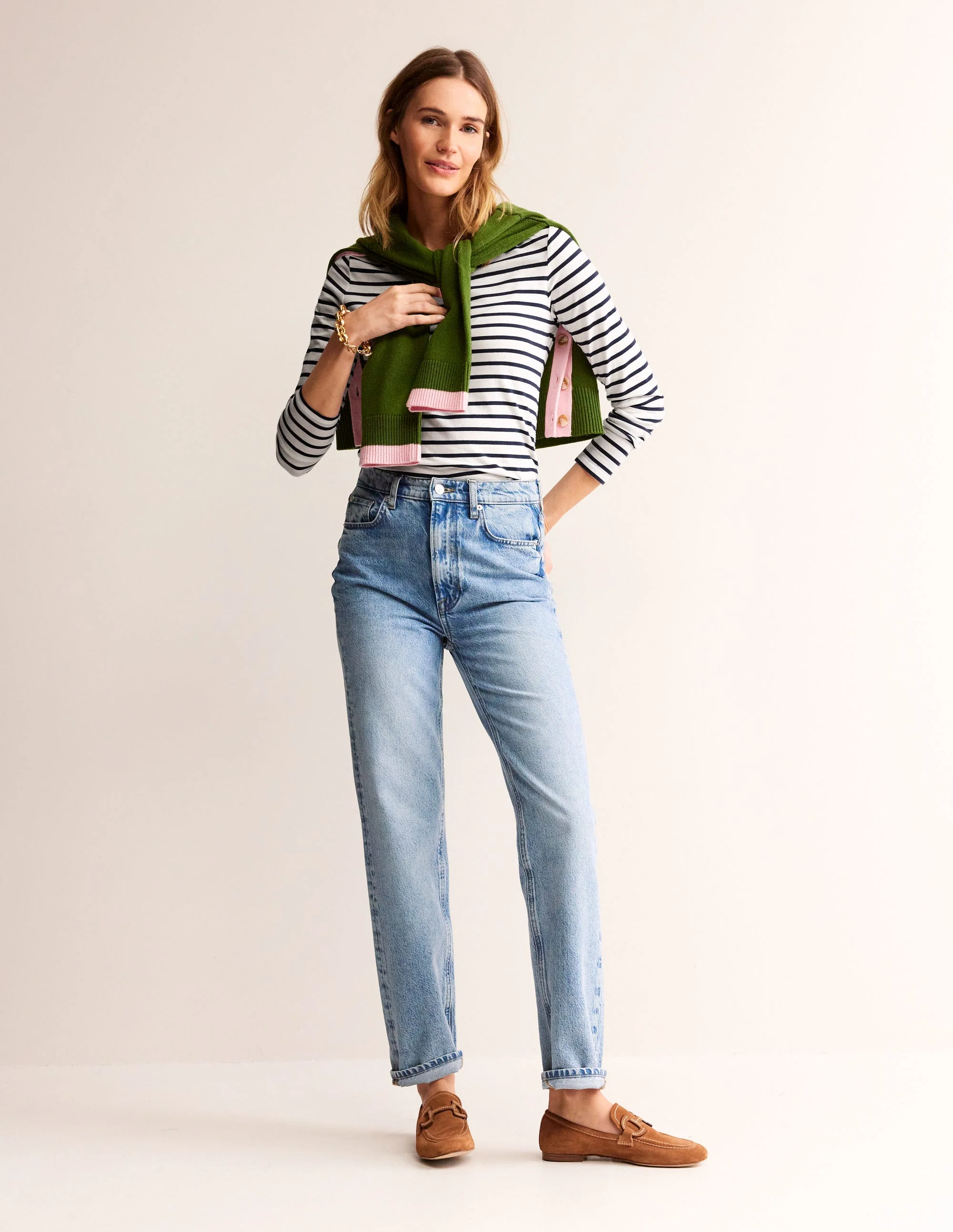 Ella Long Sleeve Breton-Ivory, Navy - Image 4