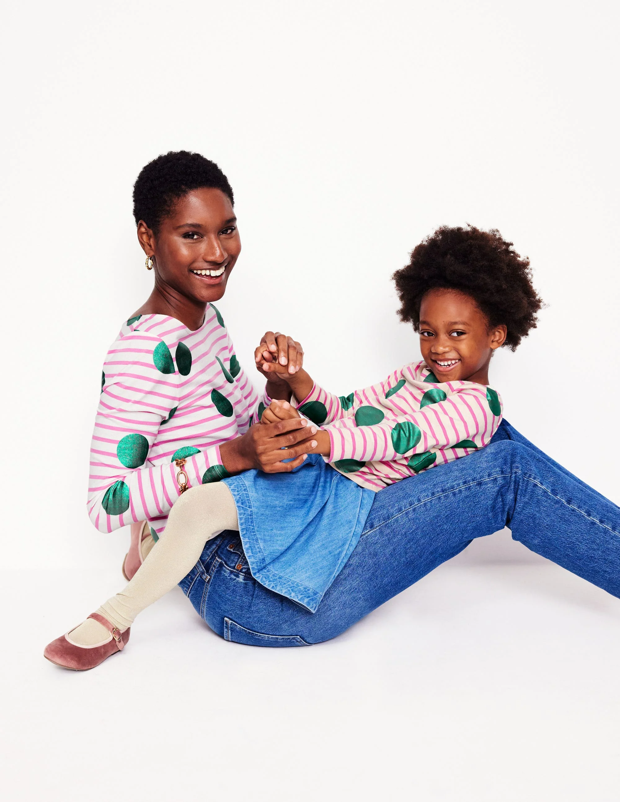 Ella Long Sleeve Breton-Pink, Ivory, Green Spot - Image 5