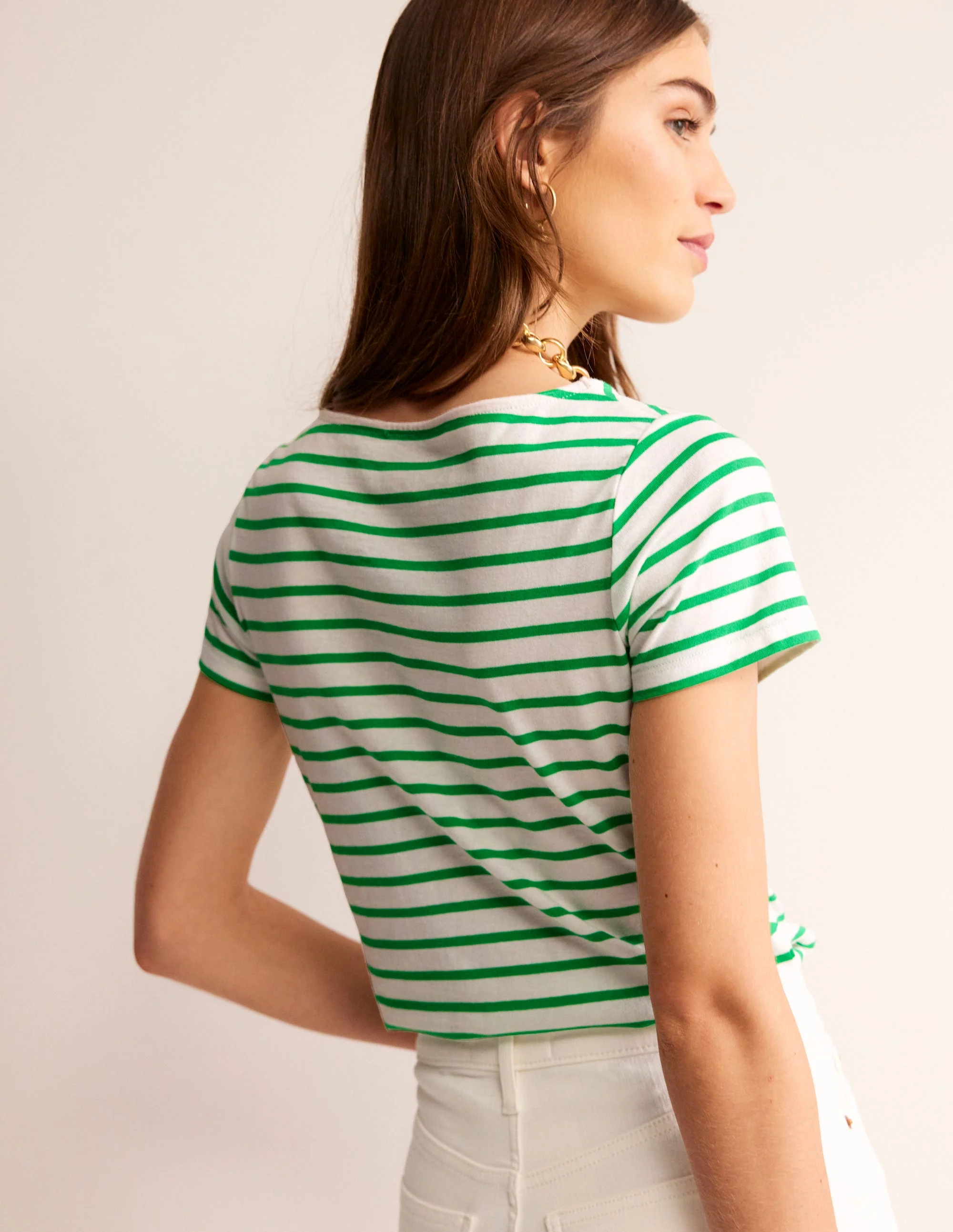 Ella Short Sleeve Breton-Ivory, Green - Image 3