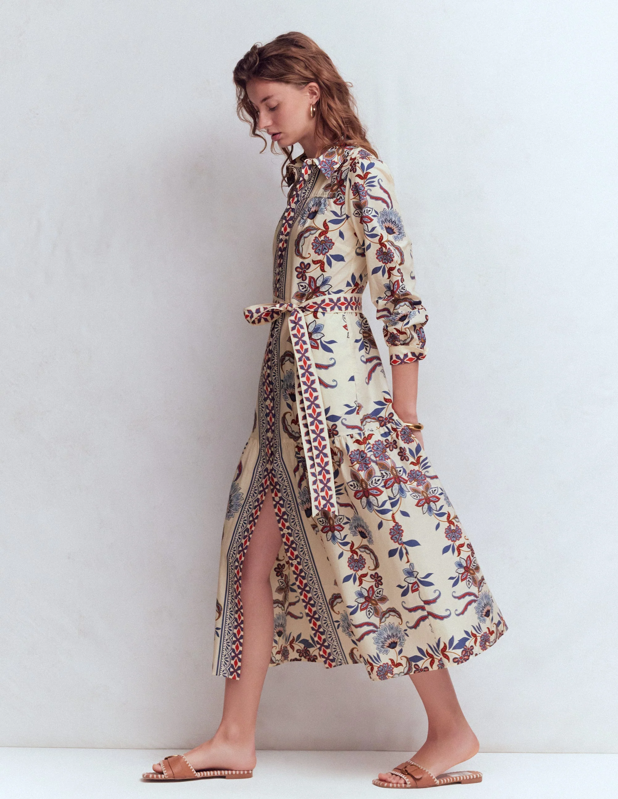 Ellie Cotton Maxi Shirt Dress-Elegant Blossom Placement - Image 4