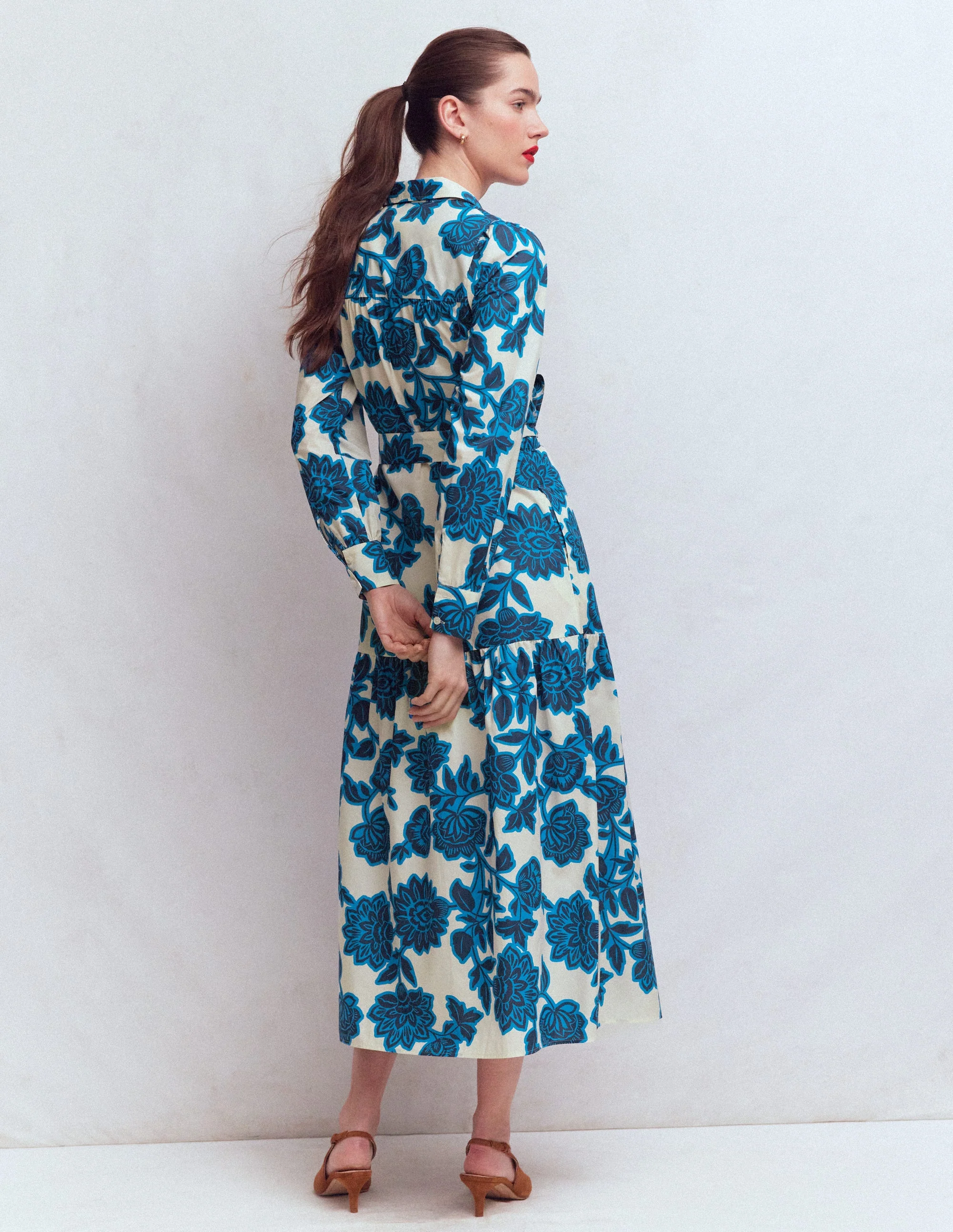 Ellie Cotton Maxi Shirt Dress-Ivory Floral Frenzy - Image 3