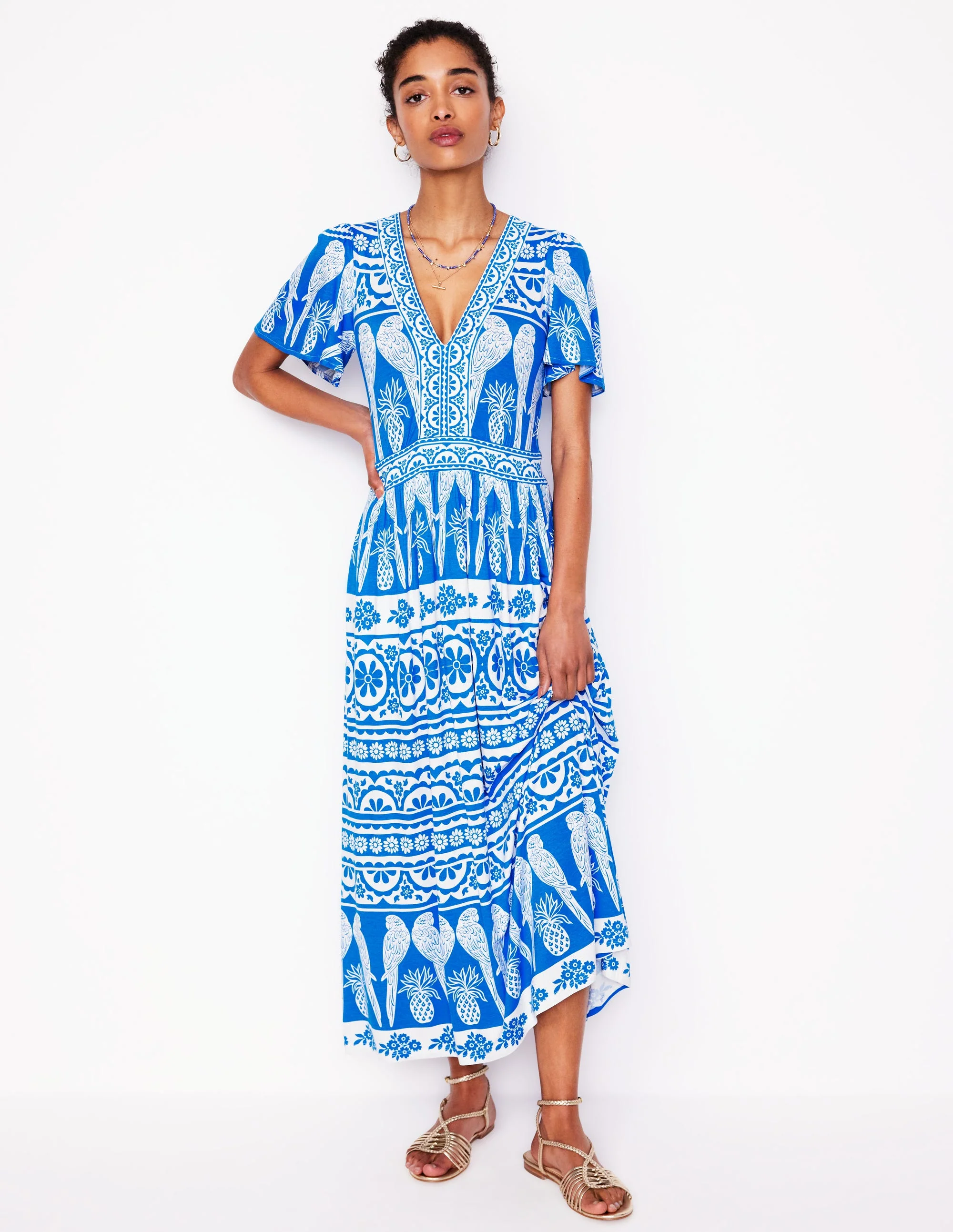 Ellie Flutter Maxi Tea Dress-Cerulean Blue, Ornate Tropics - Image 4