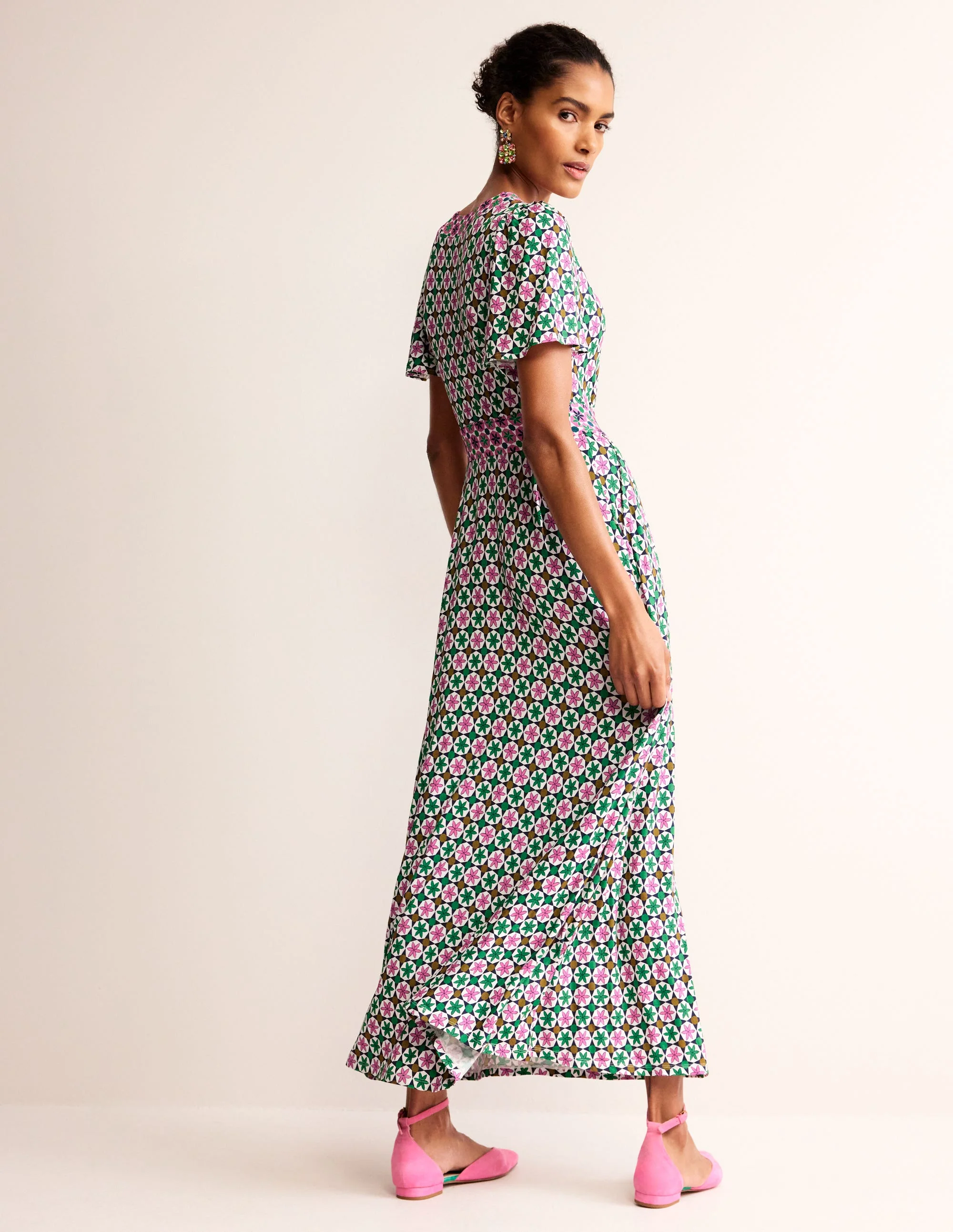 Ellie Flutter Maxi Tea Dress-Multi, Botanic Tile - Image 3