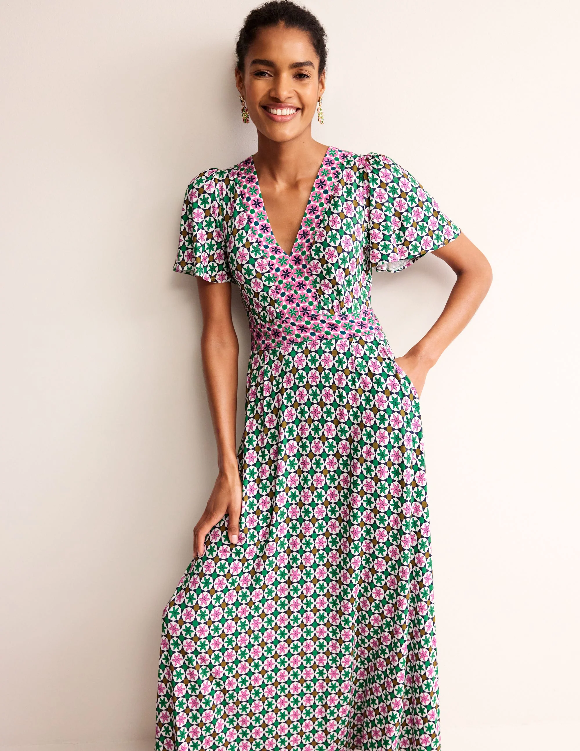 Ellie Flutter Maxi Tea Dress-Multi, Botanic Tile - Image 4