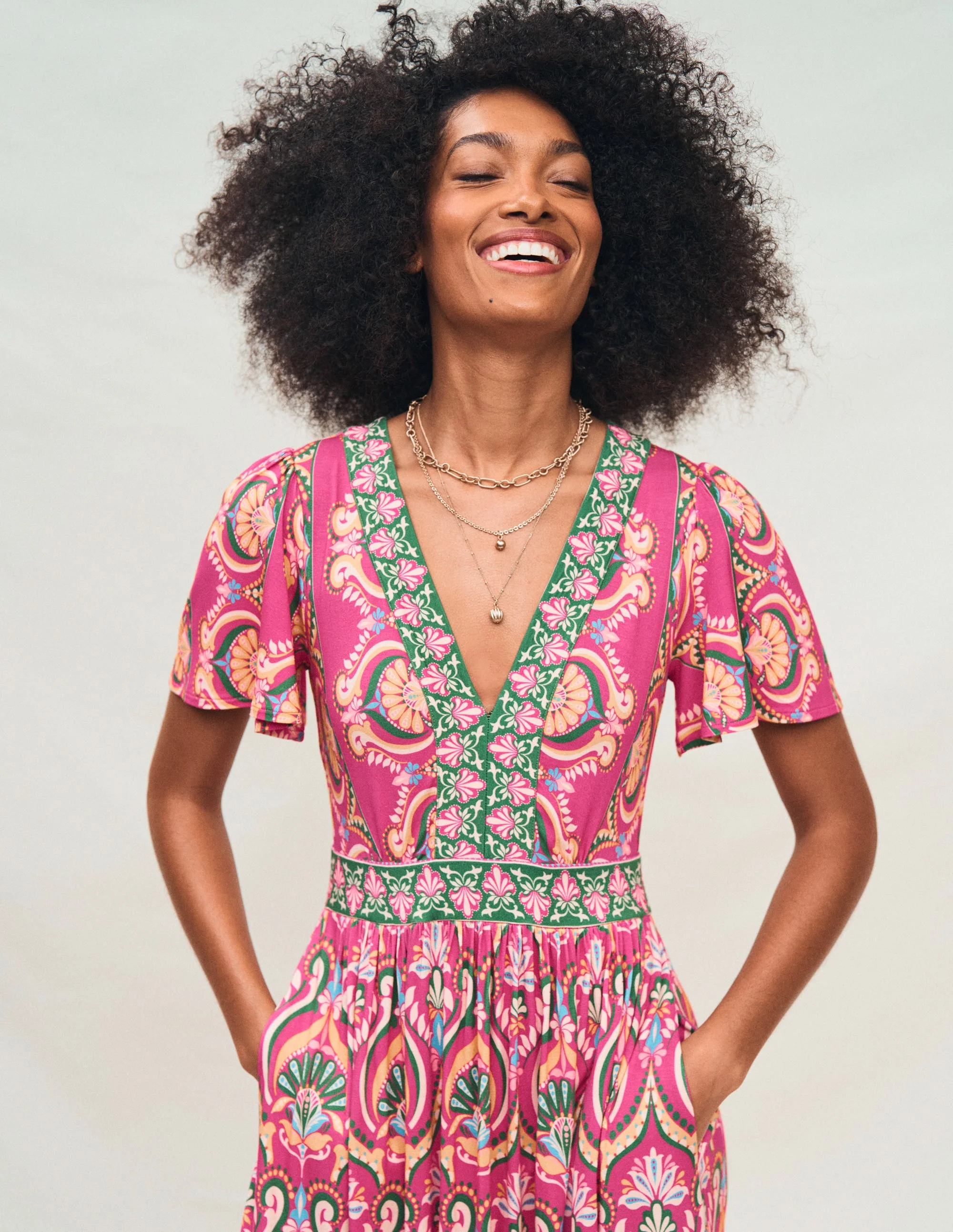 Ellie Flutter Maxi Tea Dress-Pink Peony, Ornamental Floral - Image 2