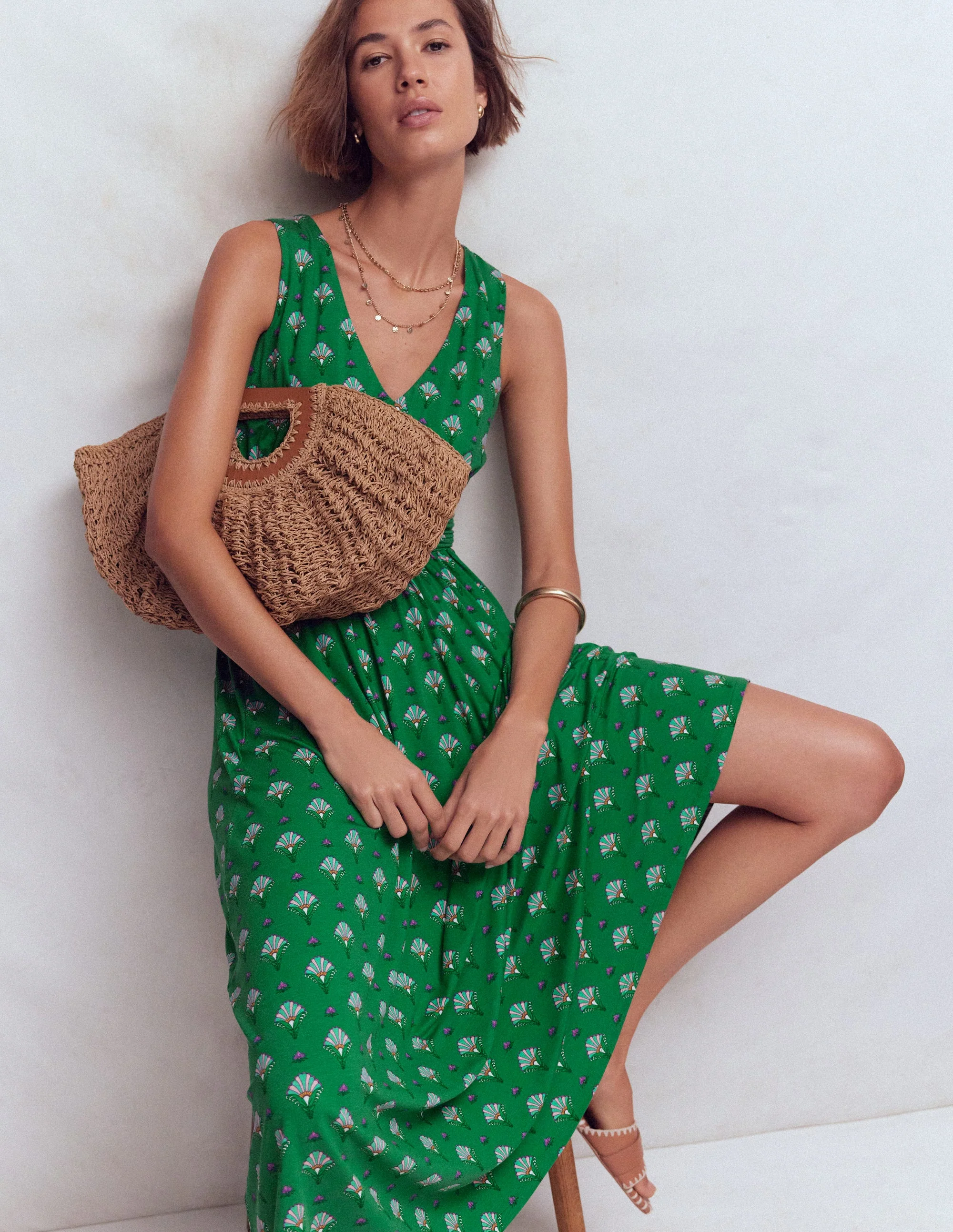 Elodie Jersey Maxi Dress-Green, Ornamental Floweret - Image 6