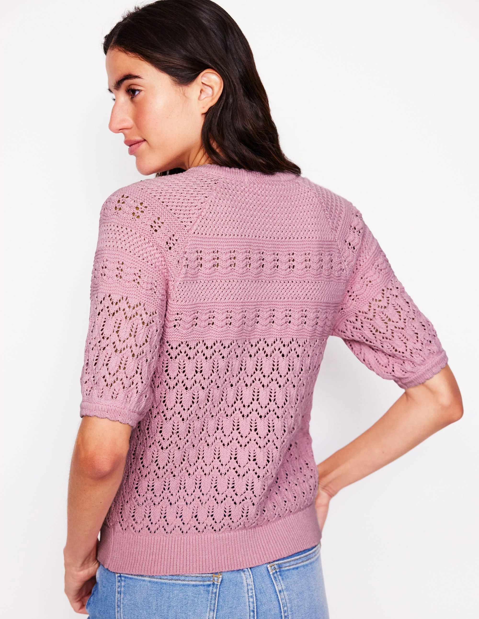Elodie Stitch Crew Cardigan-Soft Pink - Image 3