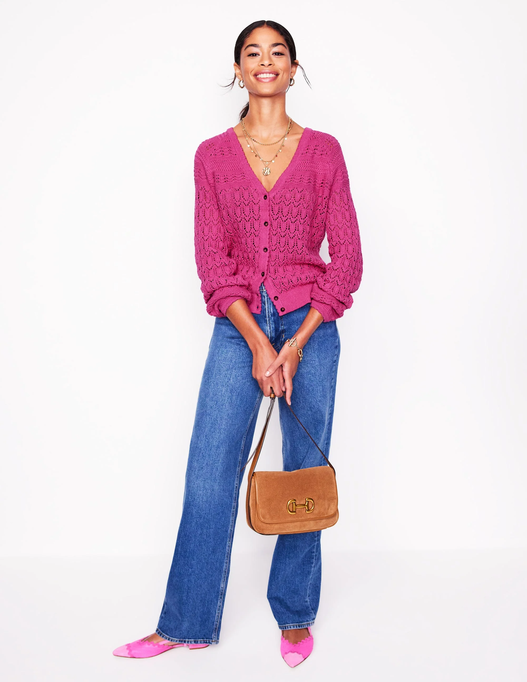 Elodie Stitch V-Neck Cardigan-Purple Damson - Image 4