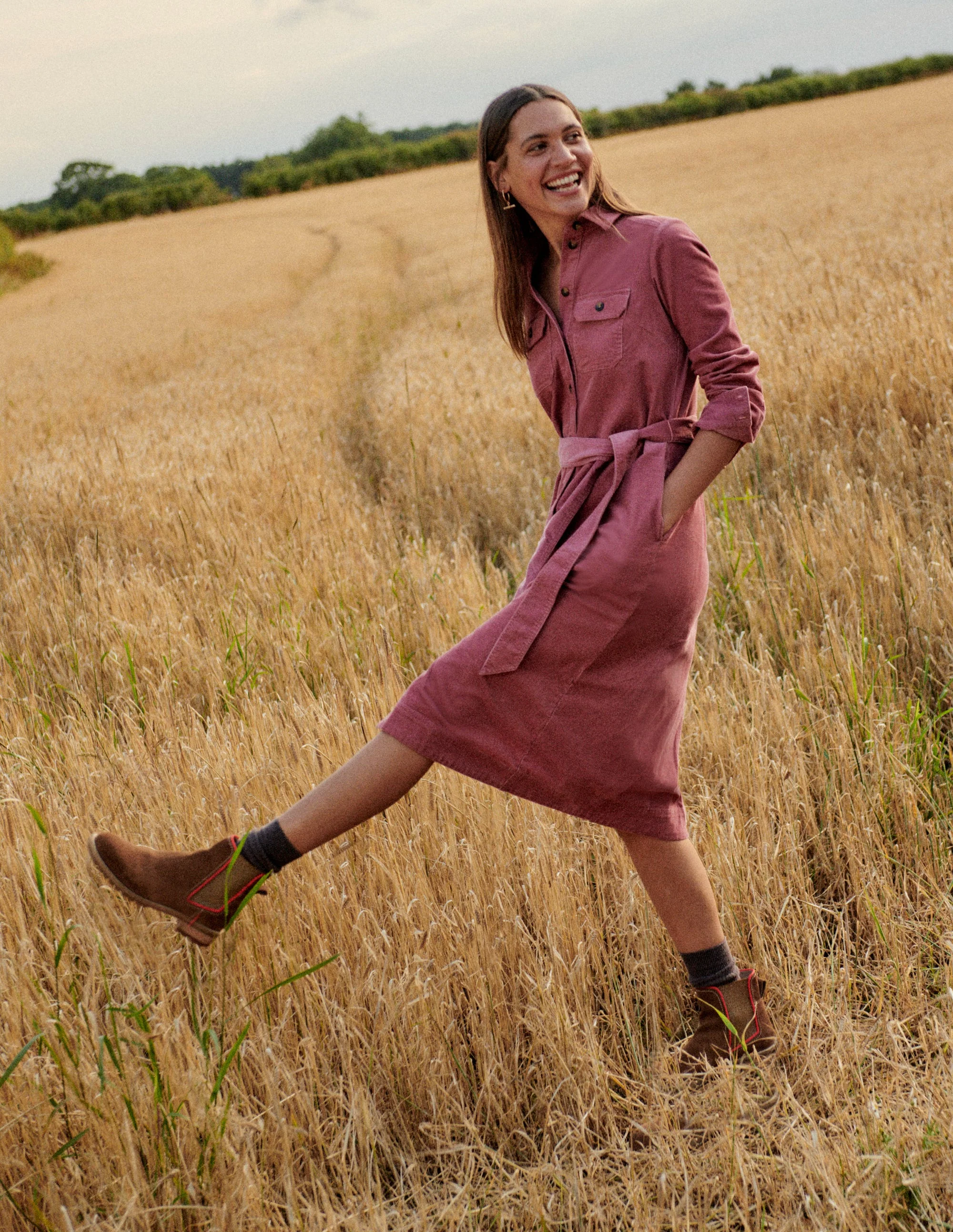 Eloise Cord Midi Shirt Dress-Bloom Pink - Image 5