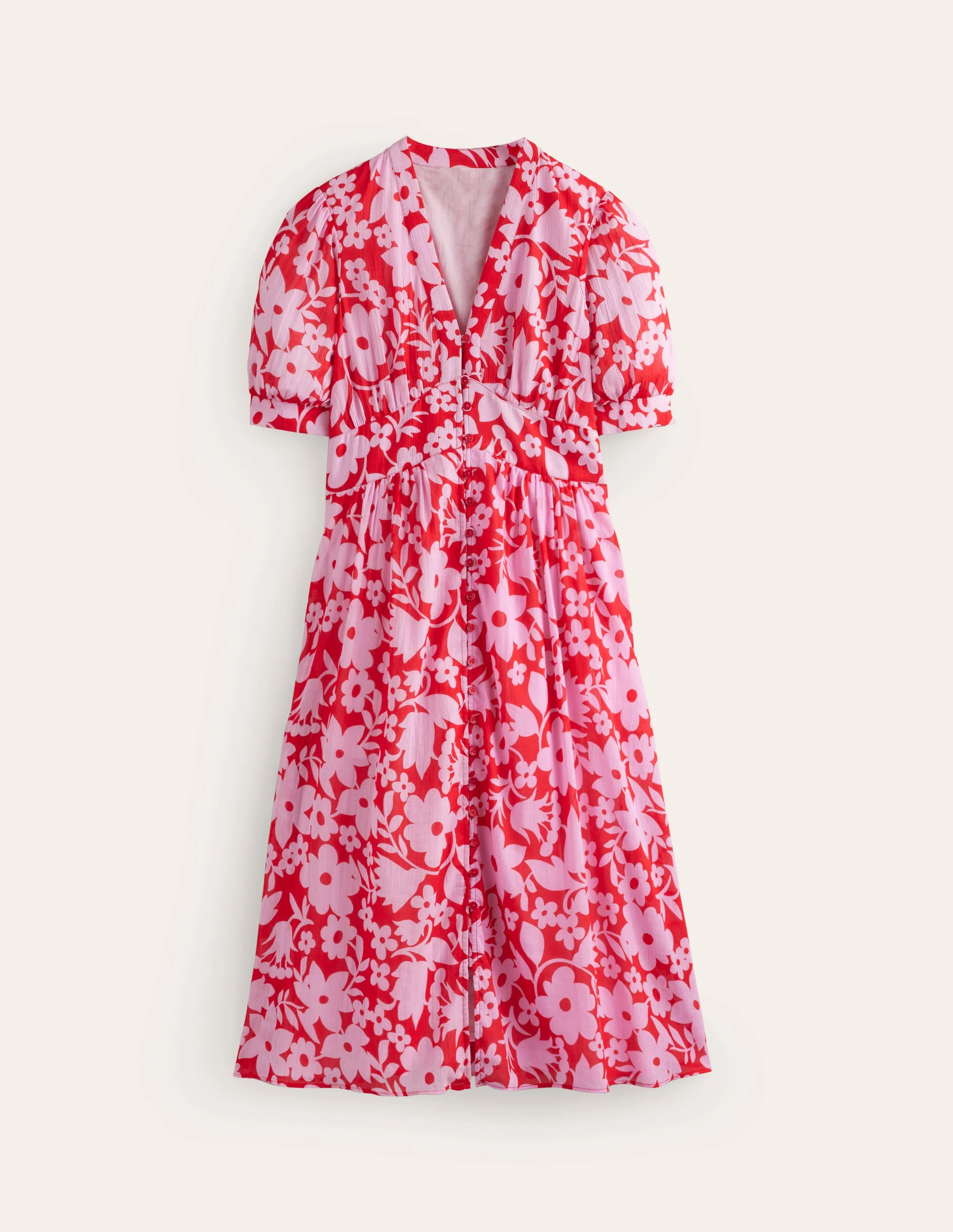 Elsa Crinkle Midi Tea Dress-Flame Scarlet, Tulip Garden - Image 8