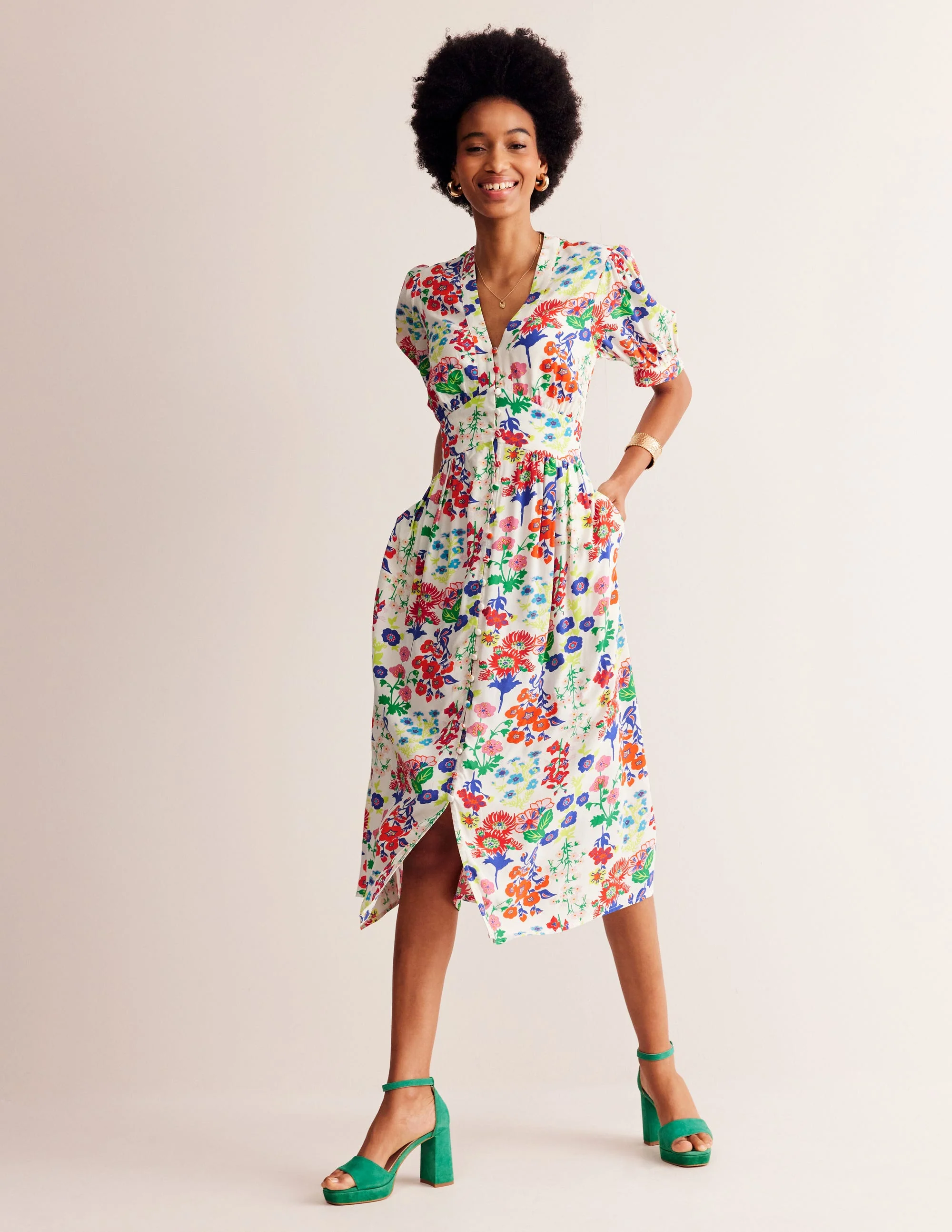 Elsa Midi Tea Dress-Multi, Wildflower Cluster - Image 2