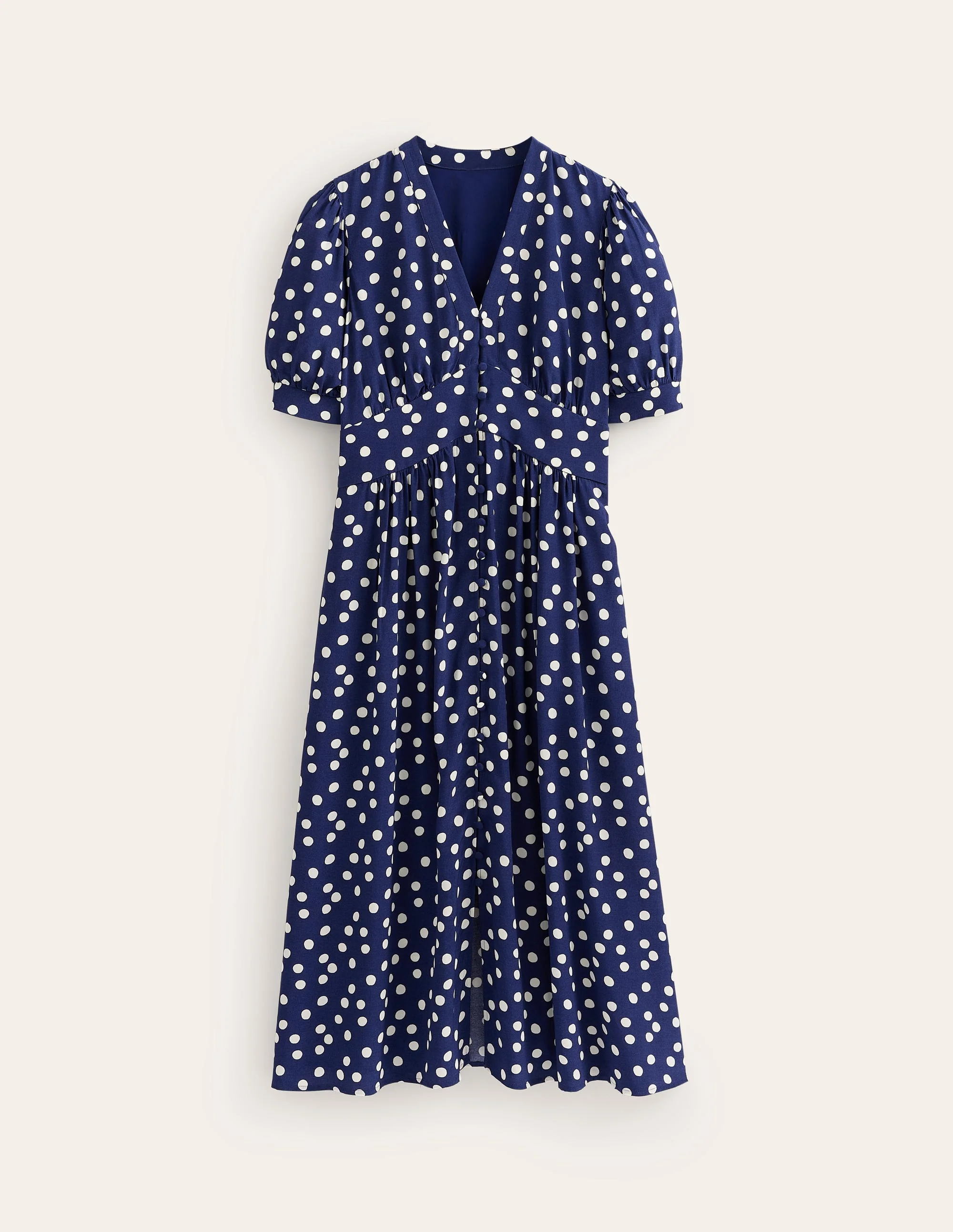 Elsa Midi Tea Dress-Navy Spot - Image 9