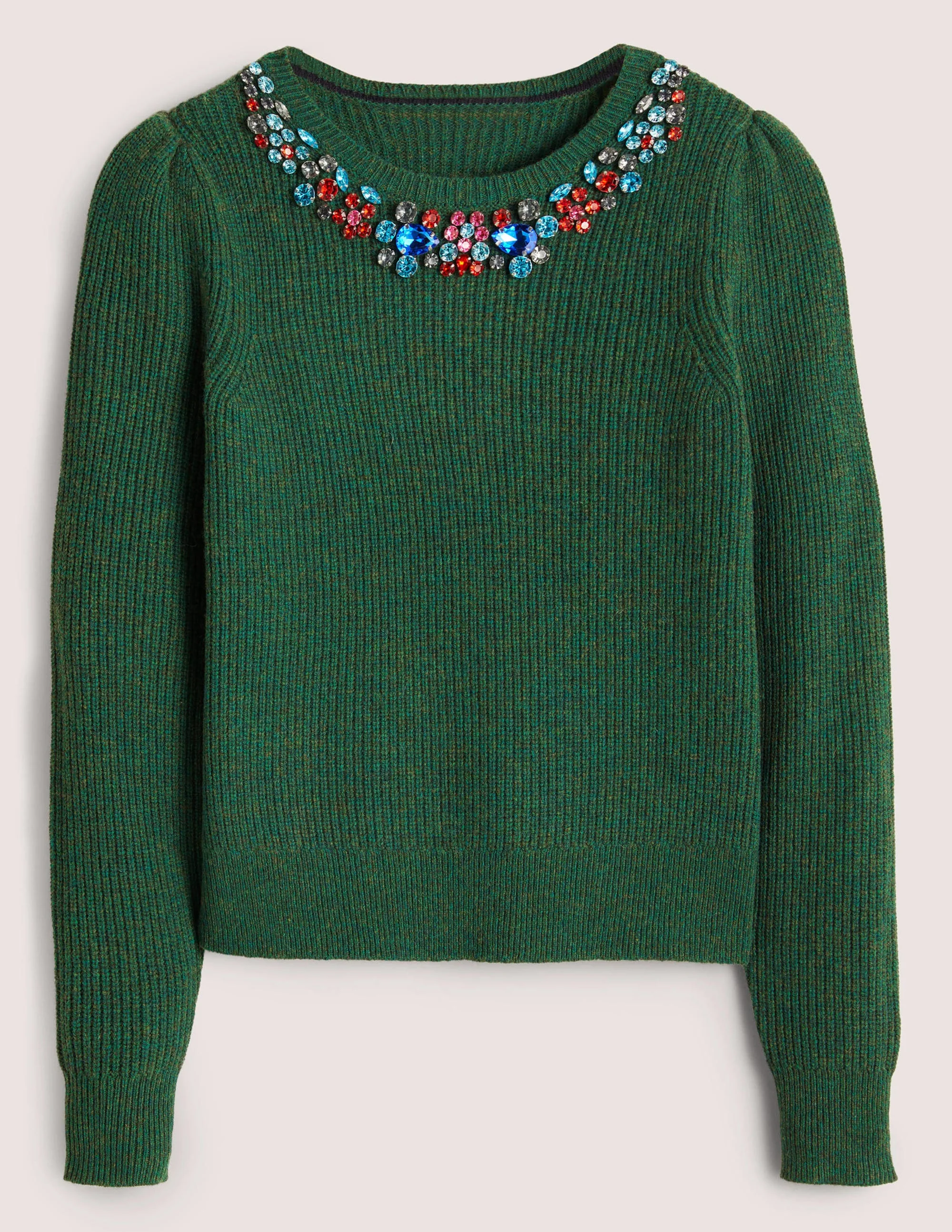 Embellished Stitch Sweater-Dark Green, Embellished Collar - Image 6