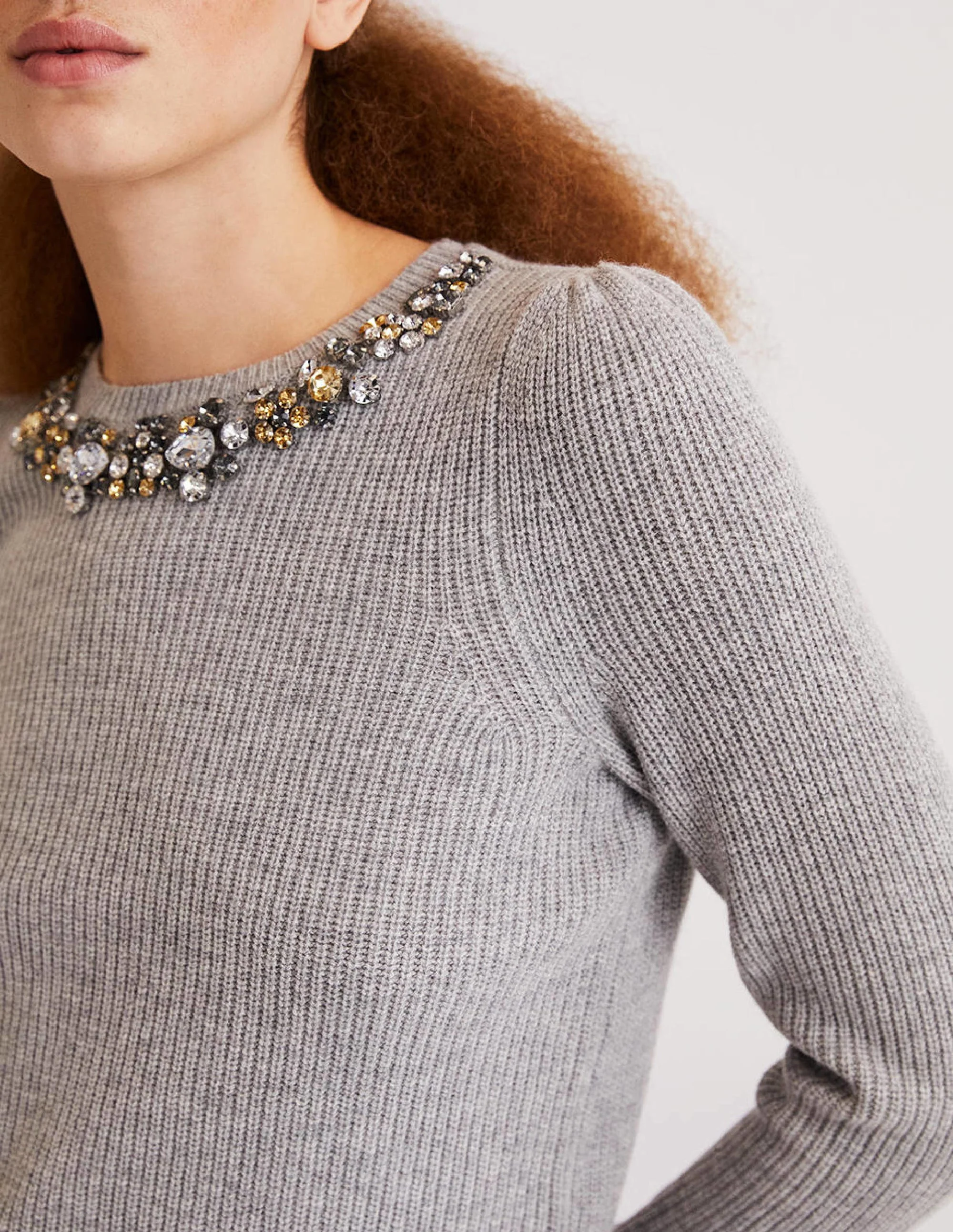 Embellished Stitch Sweater-Grey, Embellished Collar - Image 2