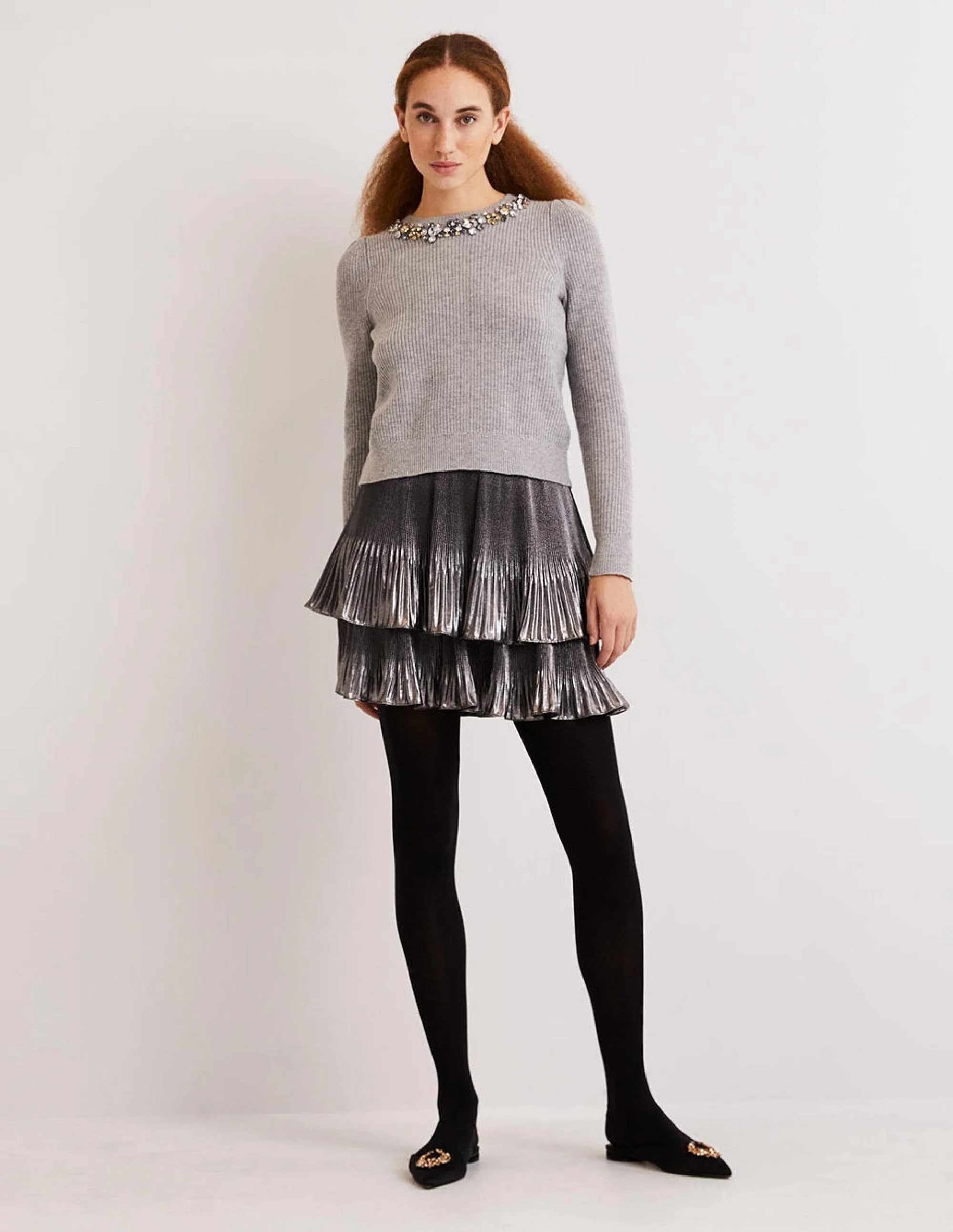 Embellished Stitch Sweater-Grey, Embellished Collar - Image 5