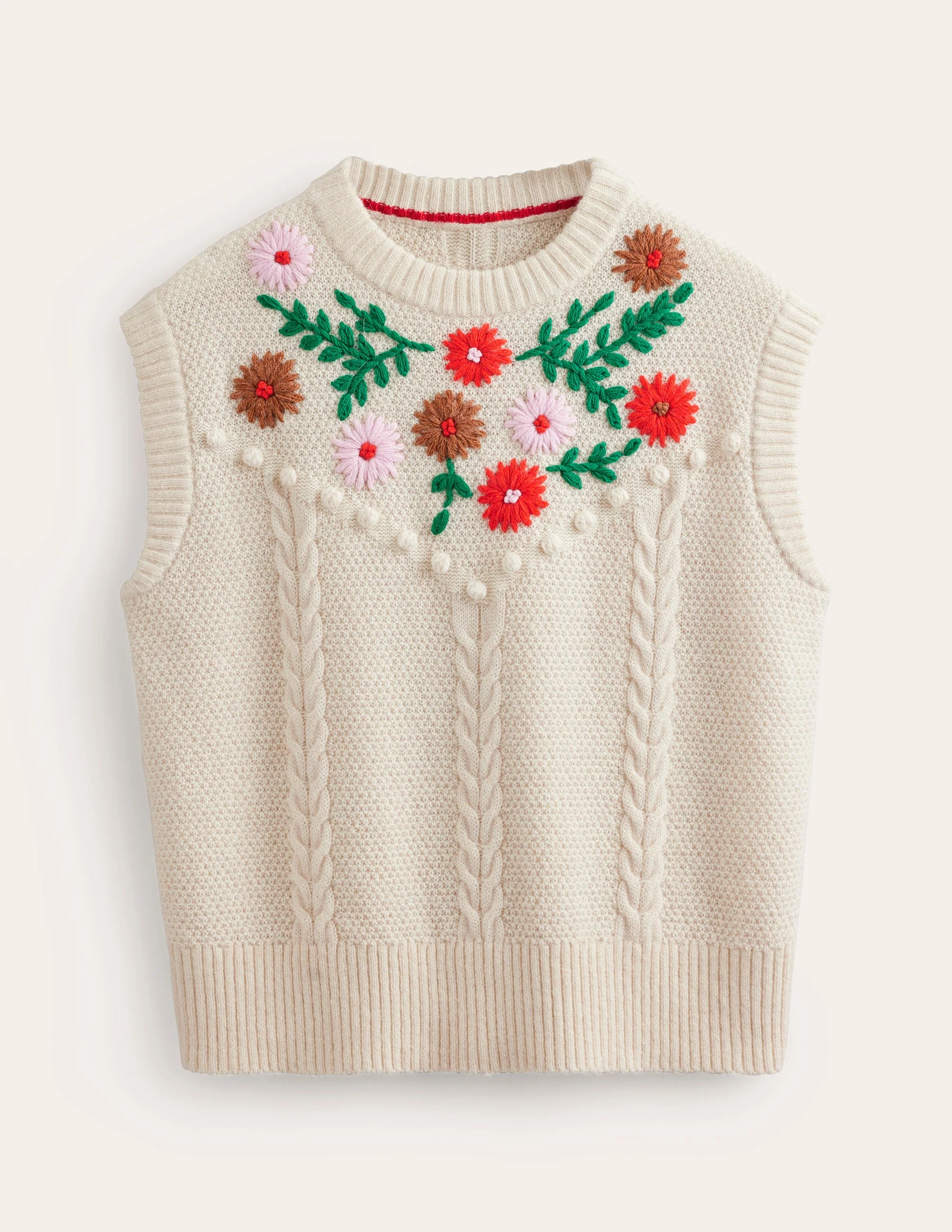 Embroidered Cable Sweater Vest-Warm Ivory - Image 6