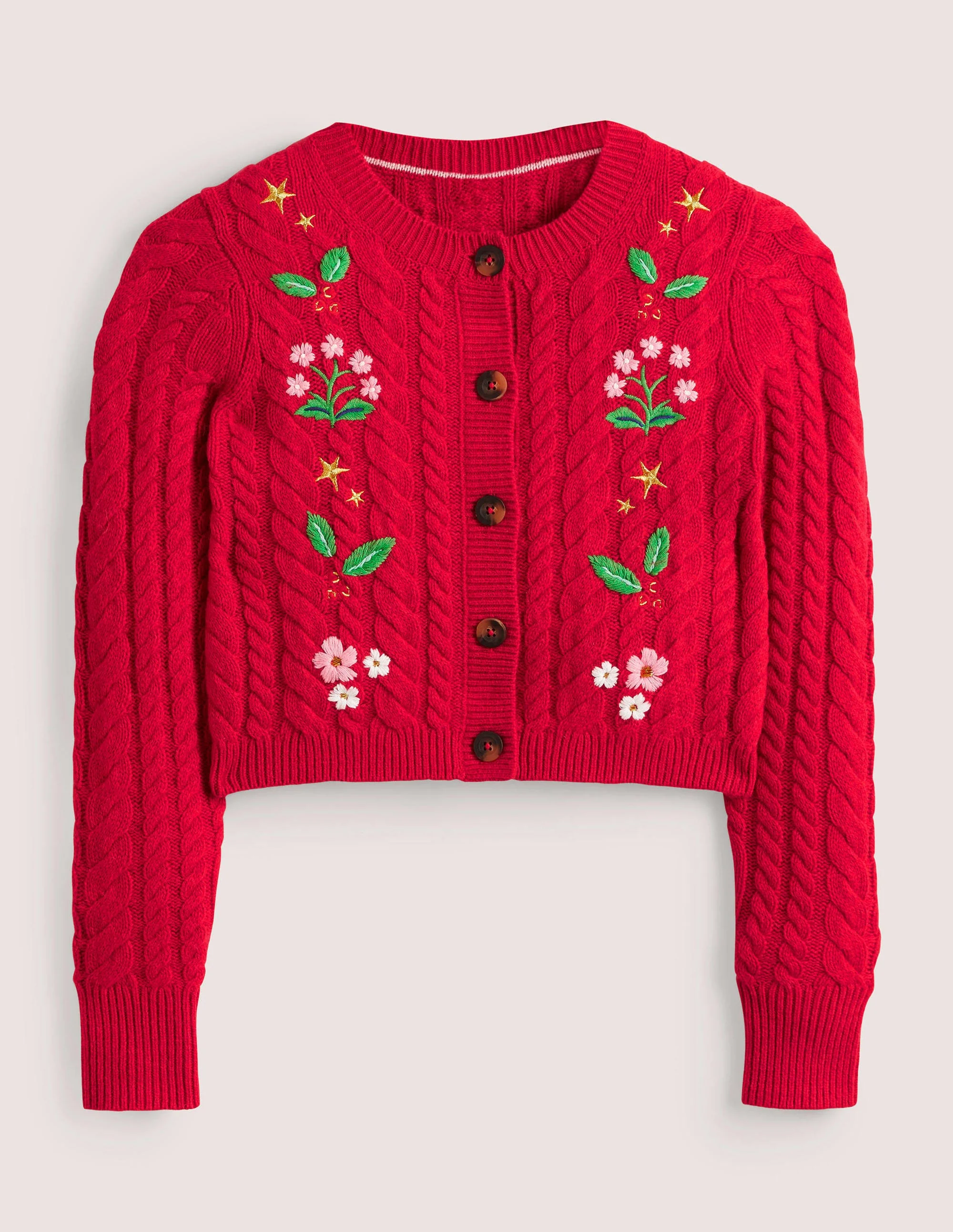 Embroidered Cropped Cardigan-Rockabilly Red Embroidery - Image 7
