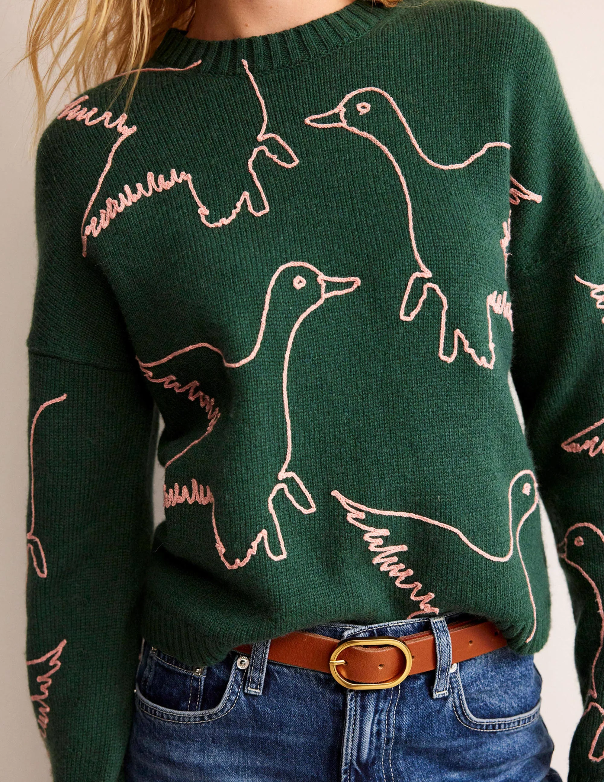 Embroidered-Duck Sweater-Amazon Green - Image 2
