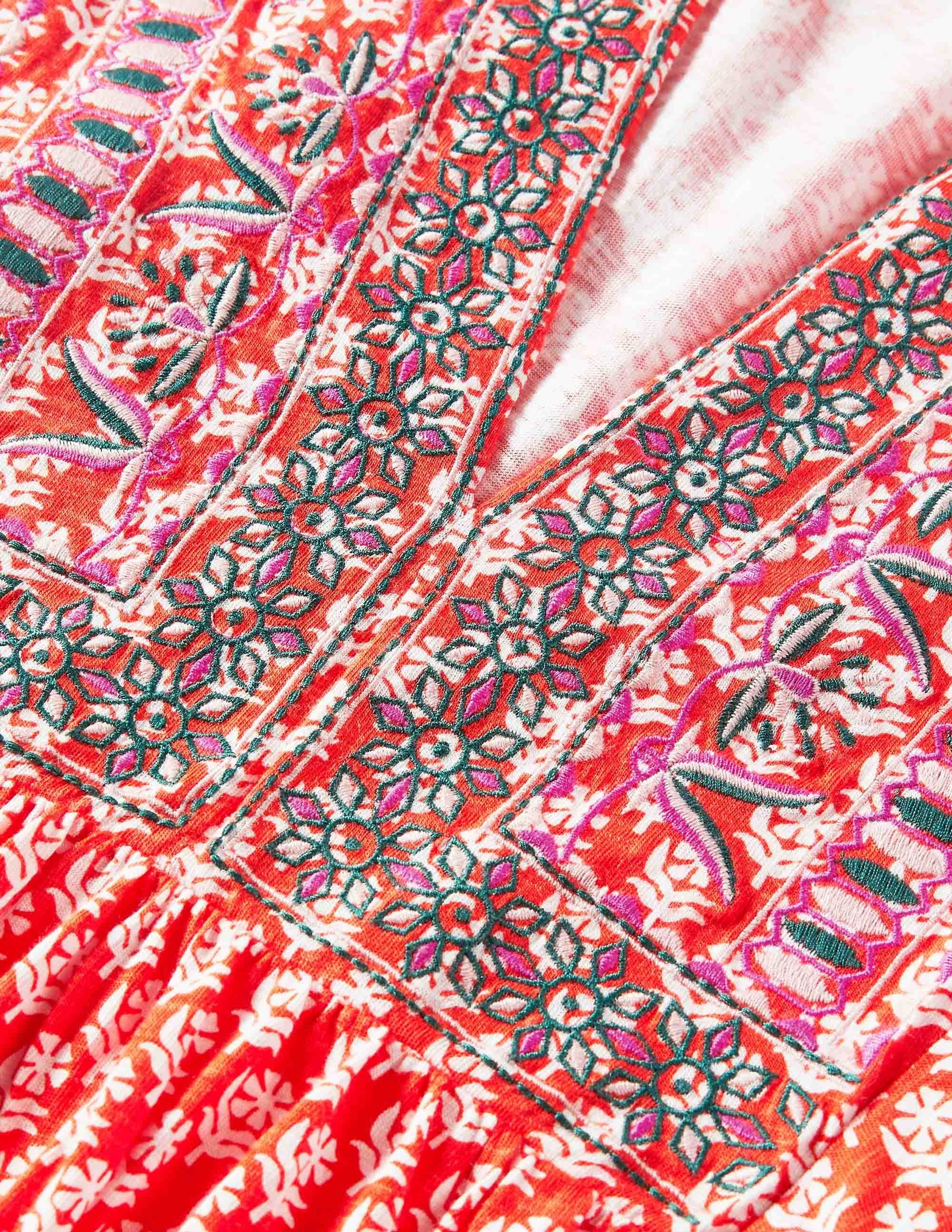 Embroidered Jersey Dress-Firecracker, Woodblock Bloom - Image 5