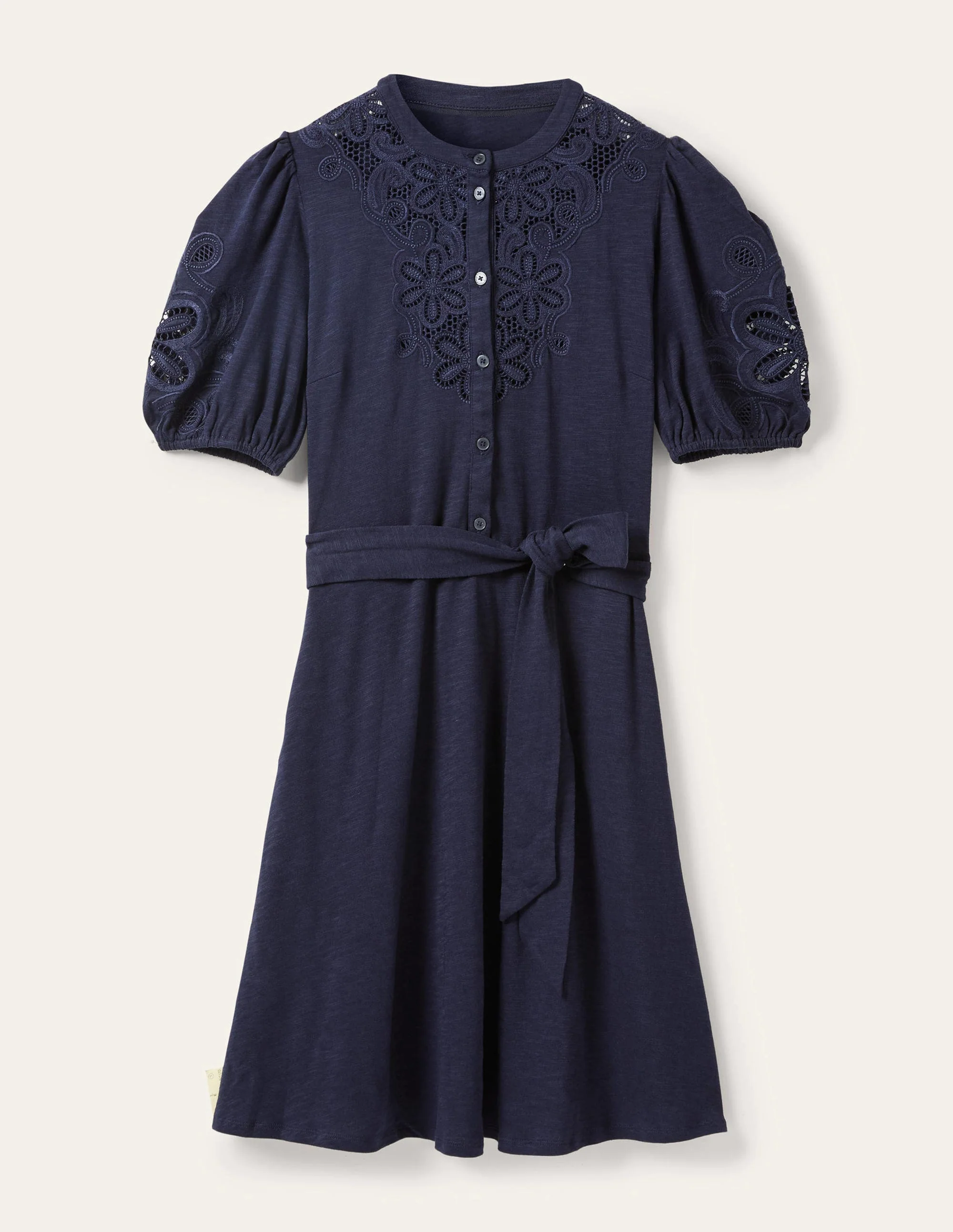 Embroidered Jersey Shirt Dress-Navy - Image 13