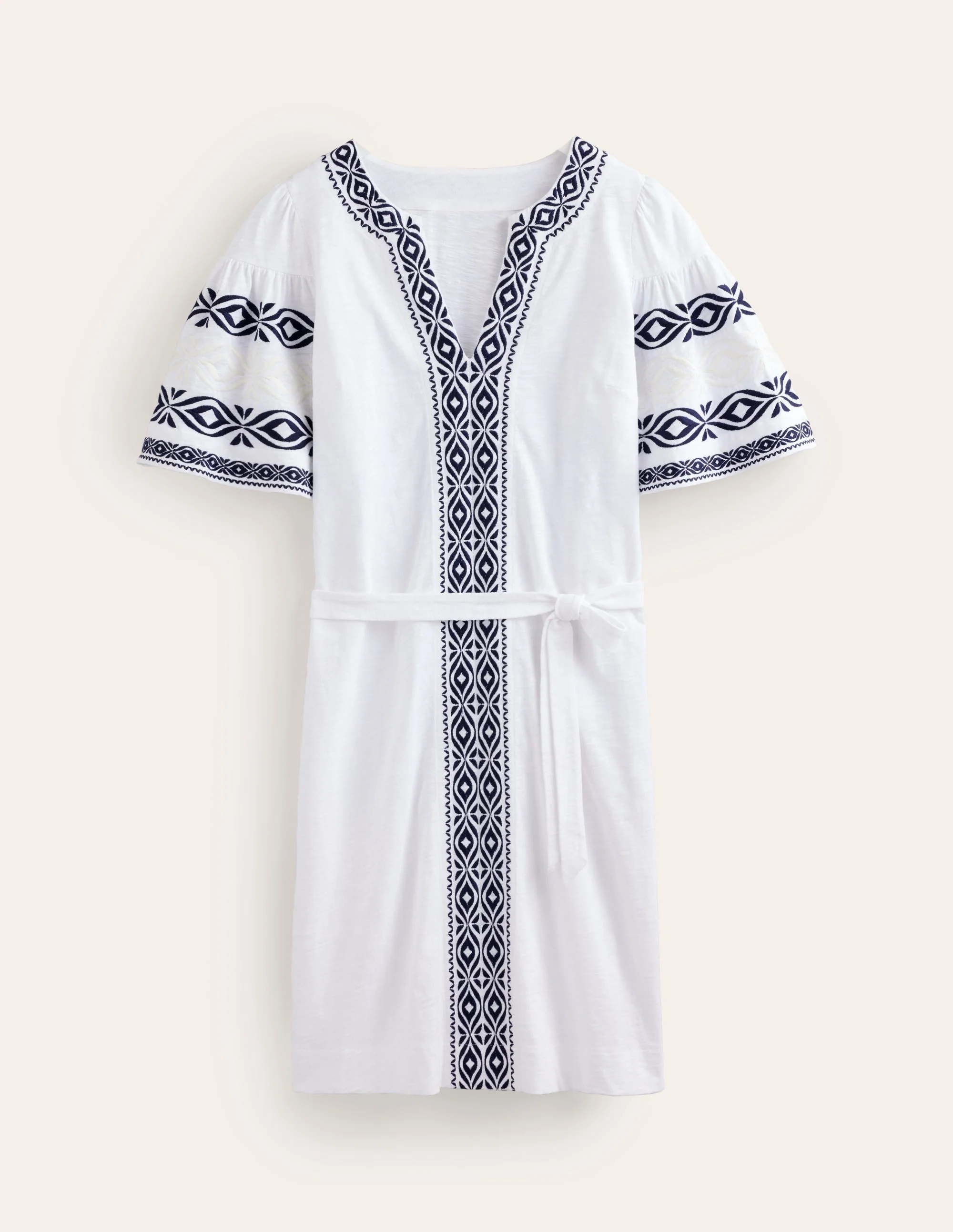Embroidered Jersey Short Dress-White - Image 6