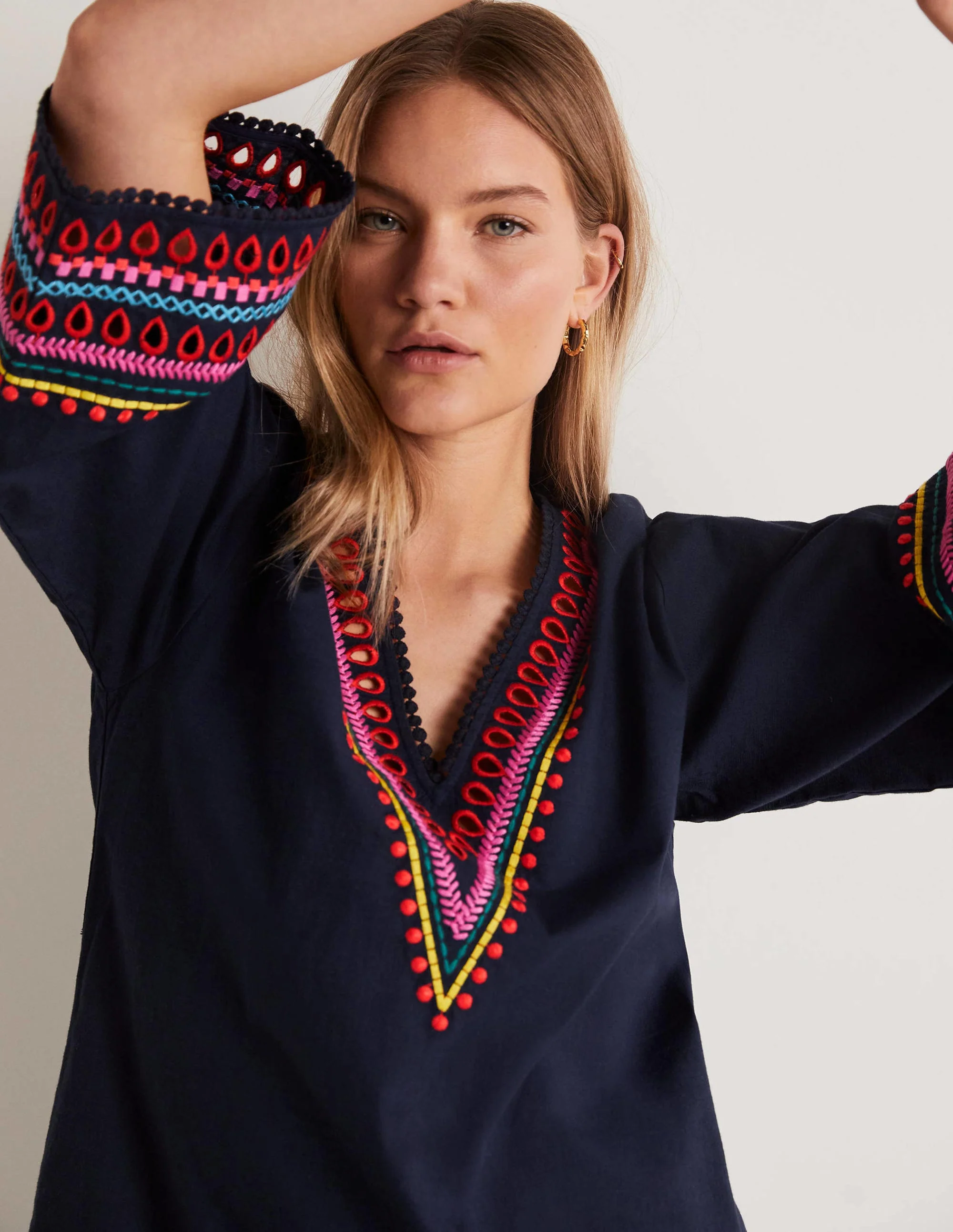 Embroidered Kaftan Dress-Navy - Image 2