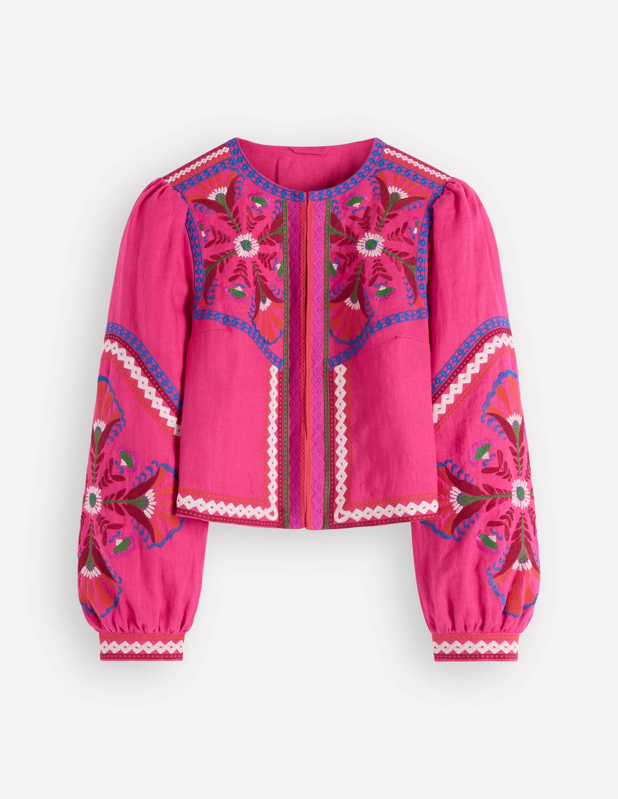 Embroidered Linen Jacket-Pink Peony, Embroidered - Image 7