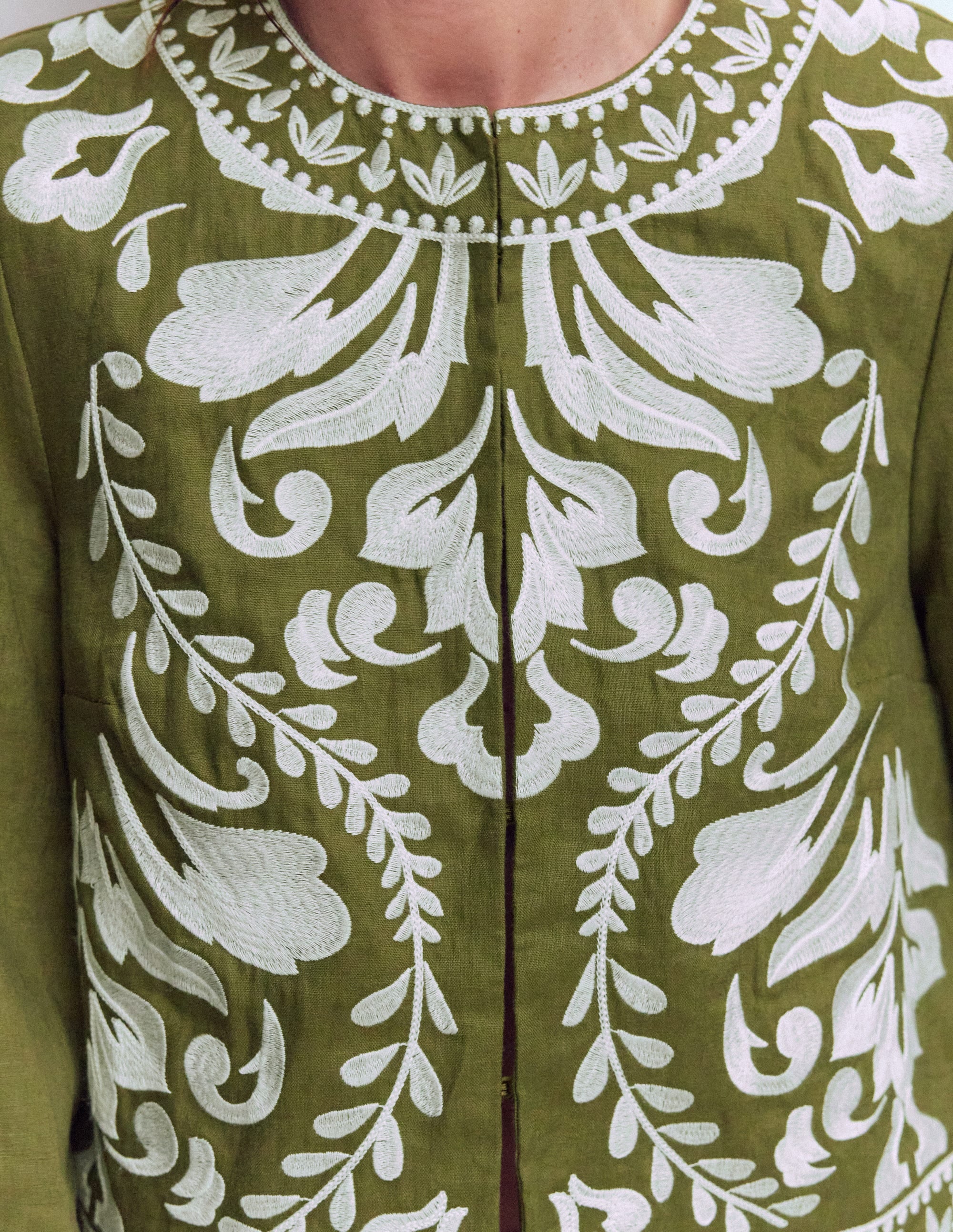 Embroidered Linen Jacket-Woodland Green - Image 2