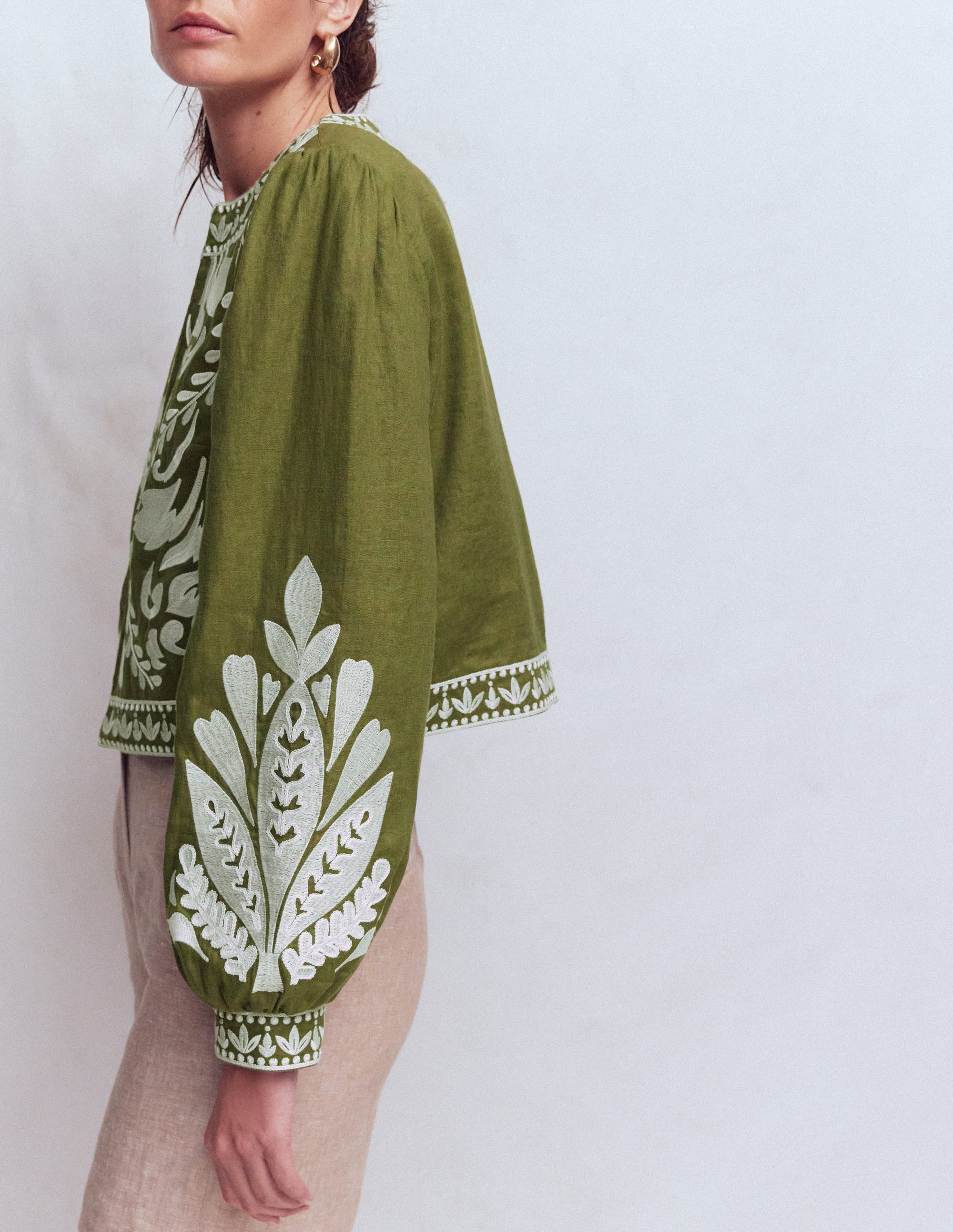 Embroidered Linen Jacket-Woodland Green - Image 5