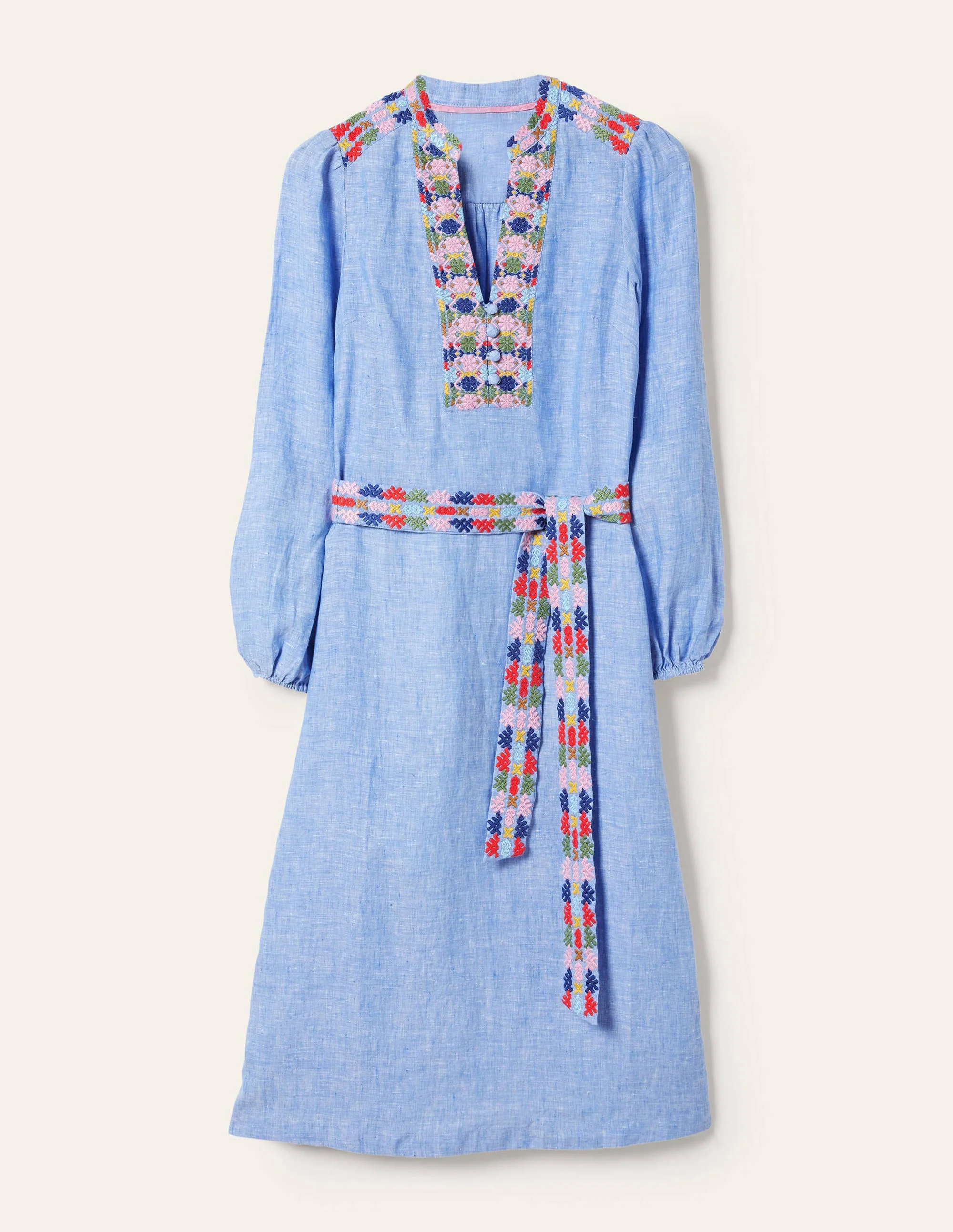Embroidered Midi Kaftan-Chambray - Image 5