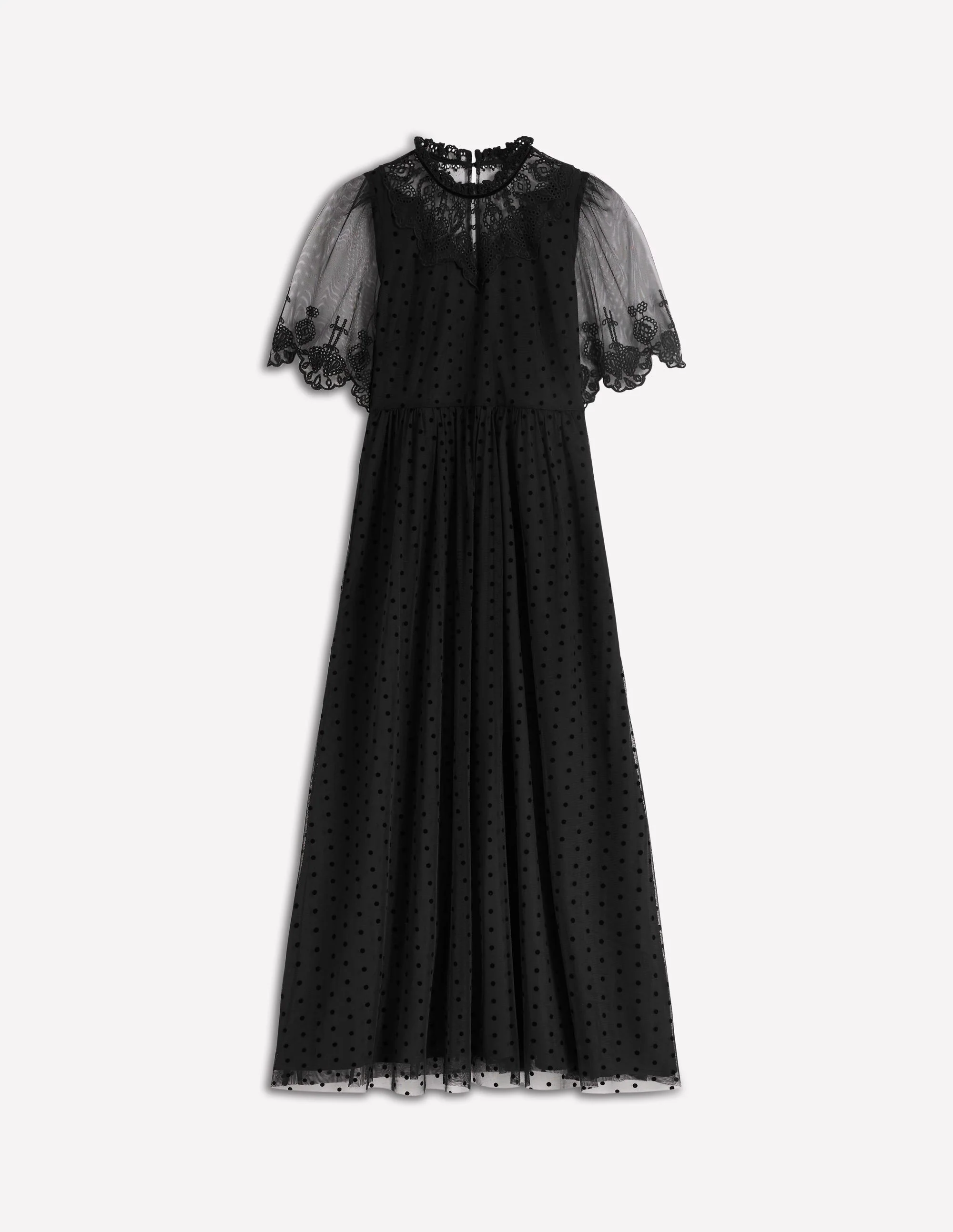 Embroidered Tulle Party Dress-Black - Image 8
