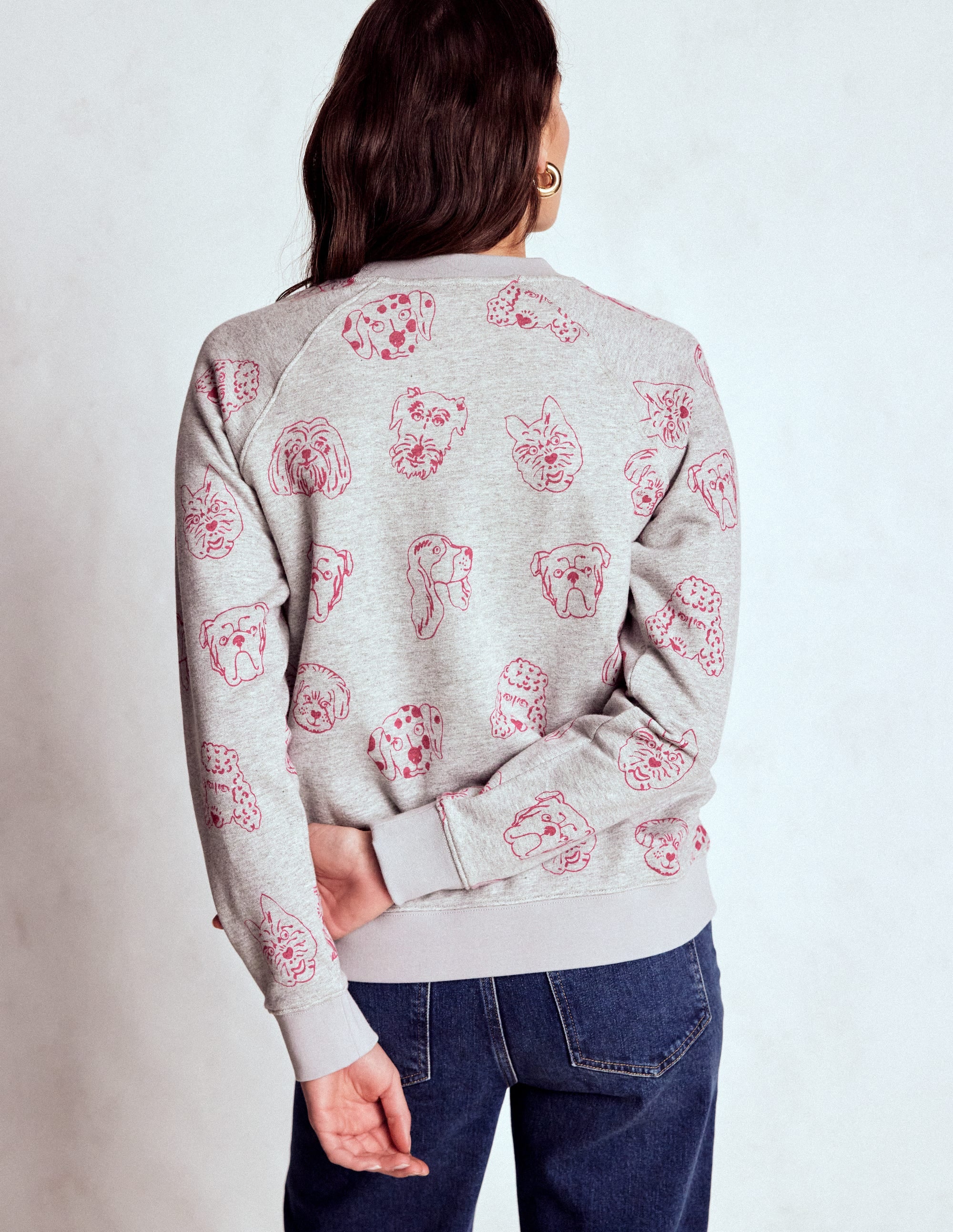 Emi Printed Sweatshirt-Grey and Pink Yarrow, Dogs - Image 3