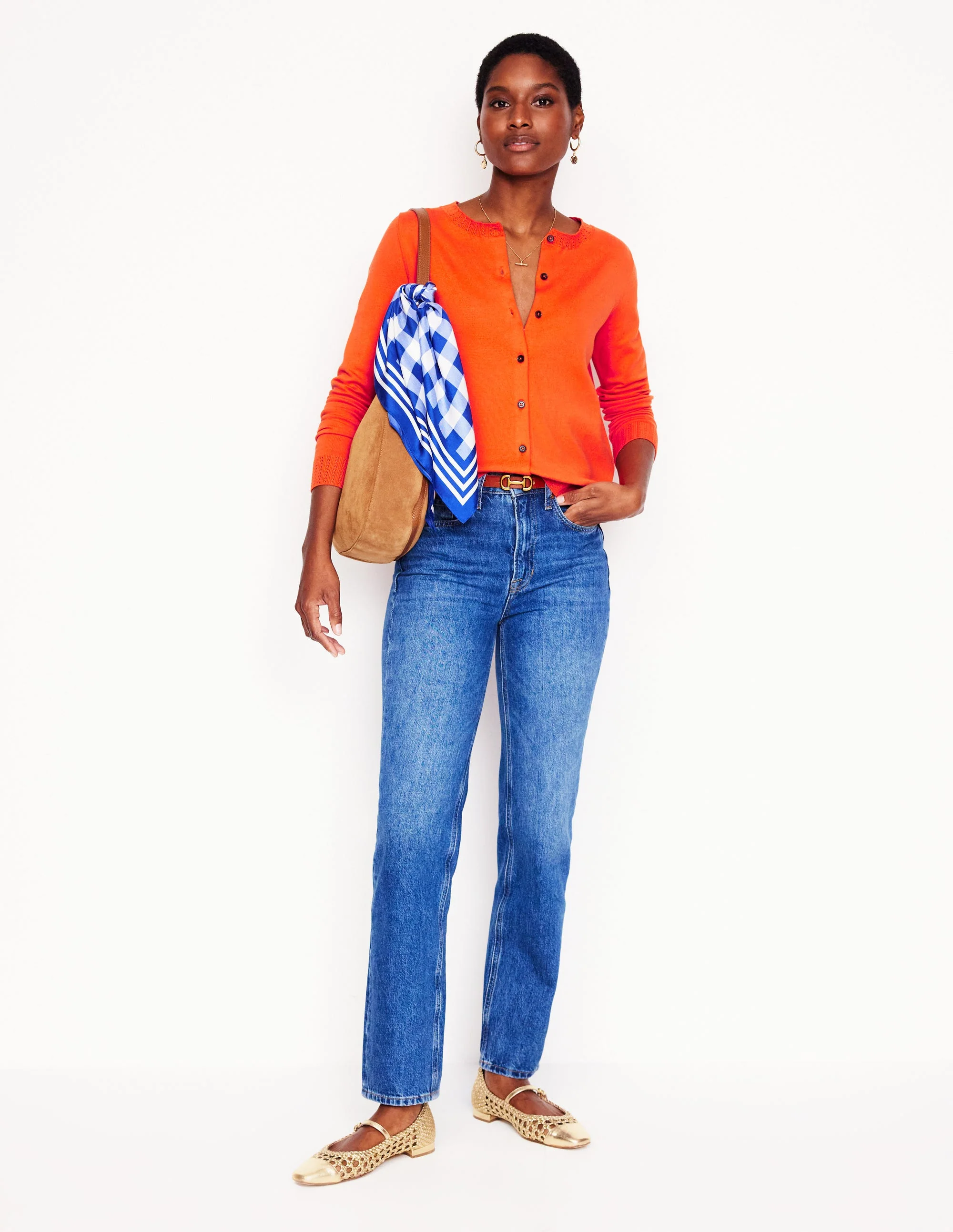 Emilia Cotton Crew Cardigan-Mandarin Orange - Image 4