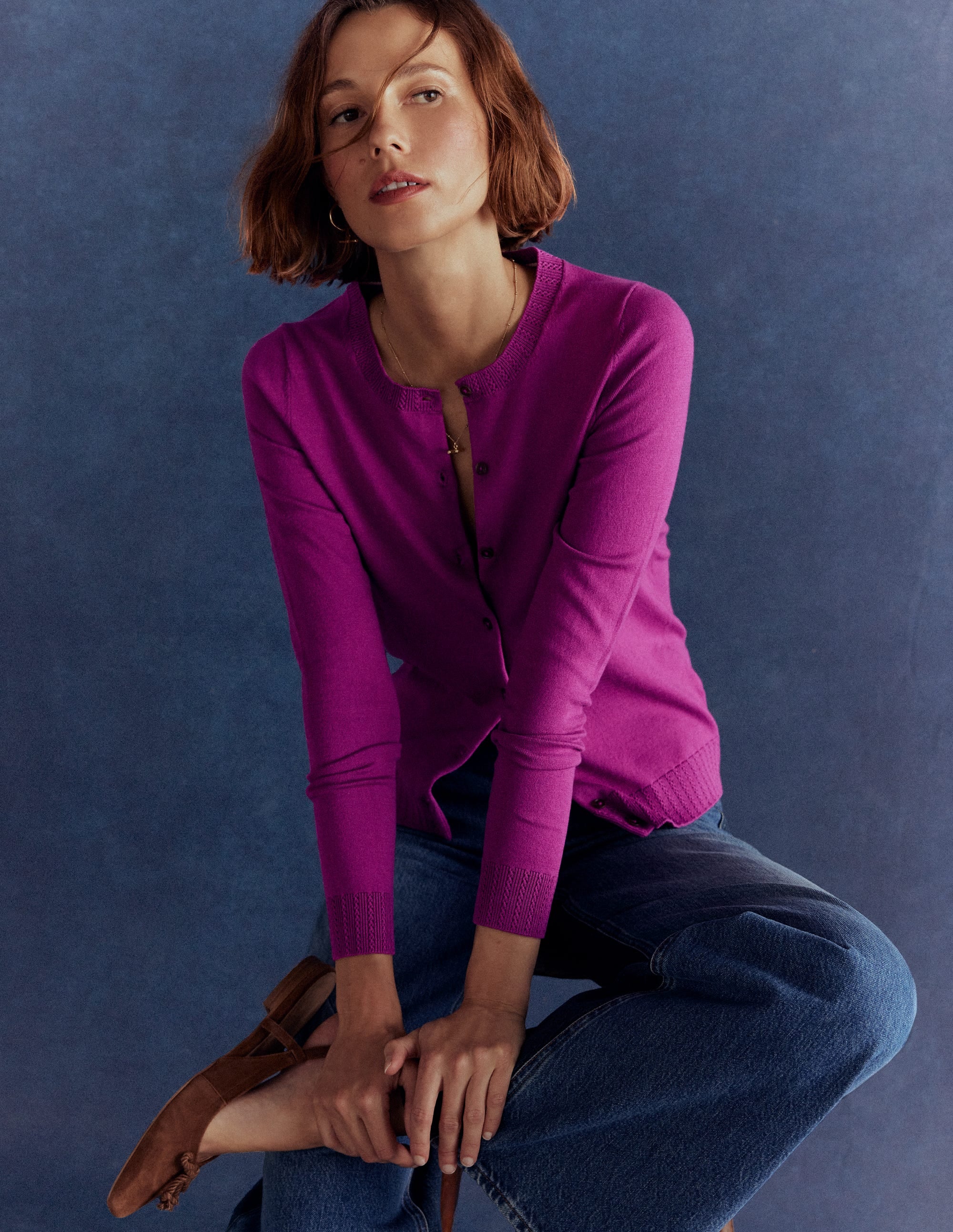 Emilia Cotton Crew Cardigan-Regal Purple - Image 6