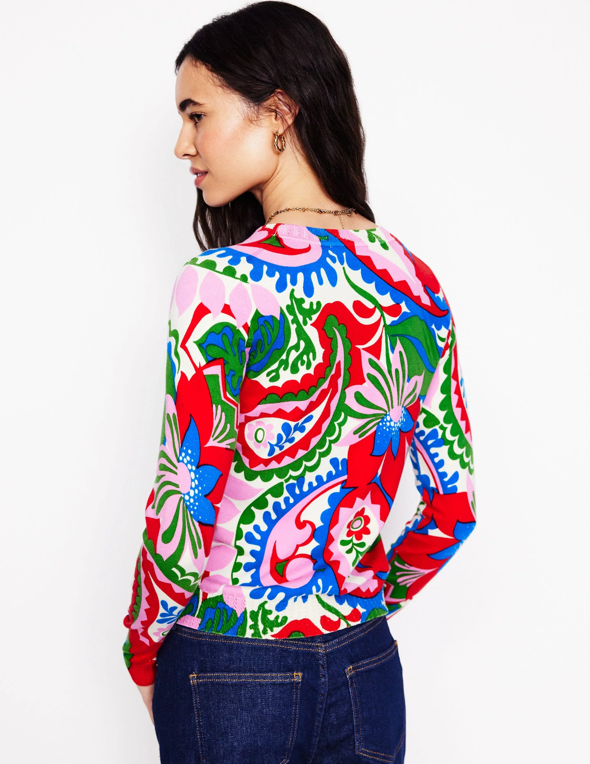 Emilia Cotton Crew Sweater-Multi, Botanical Paisley - Image 3