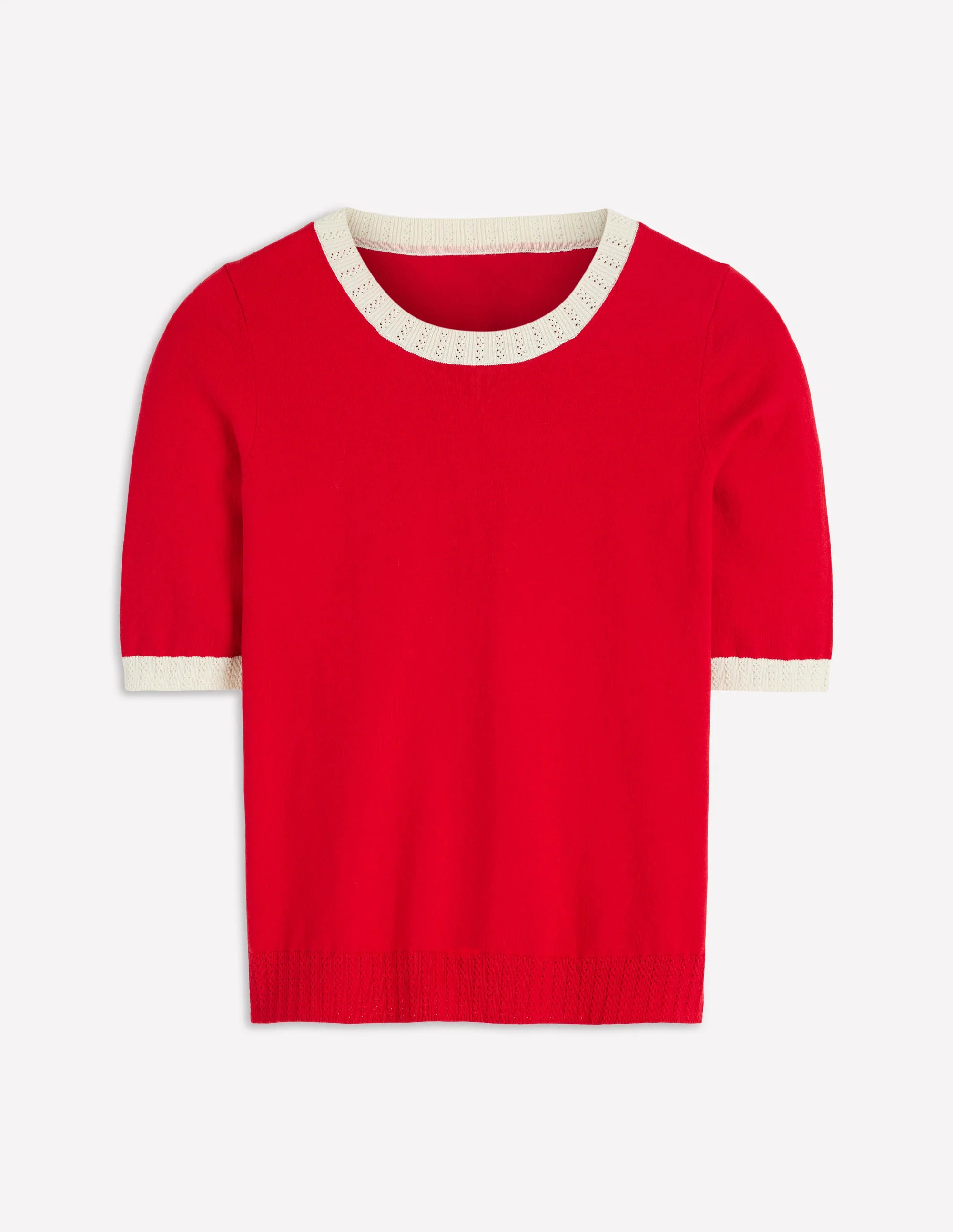 Emilia Cotton Crew T-shirt-Merida Red, Ivory - Image 5