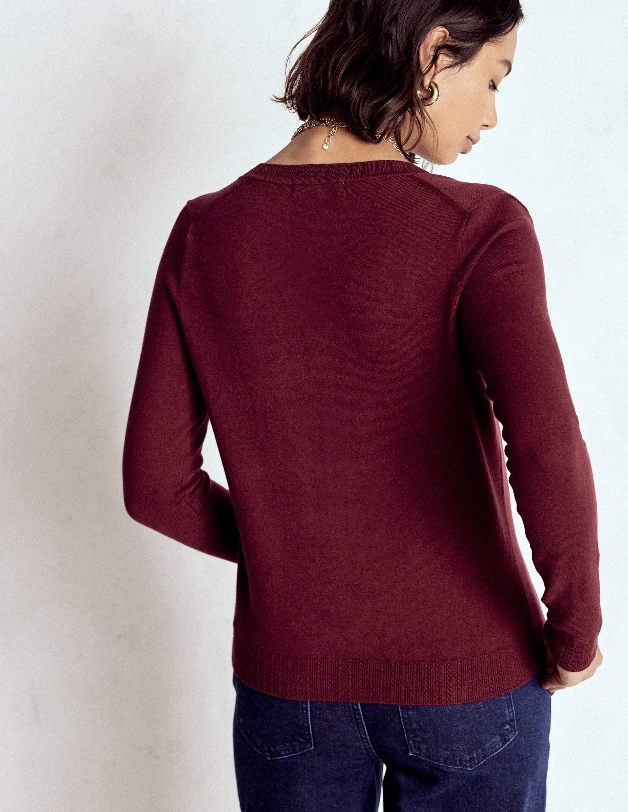 Emilia Cotton V Neck Sweater-Deep Wisteria - Image 3
