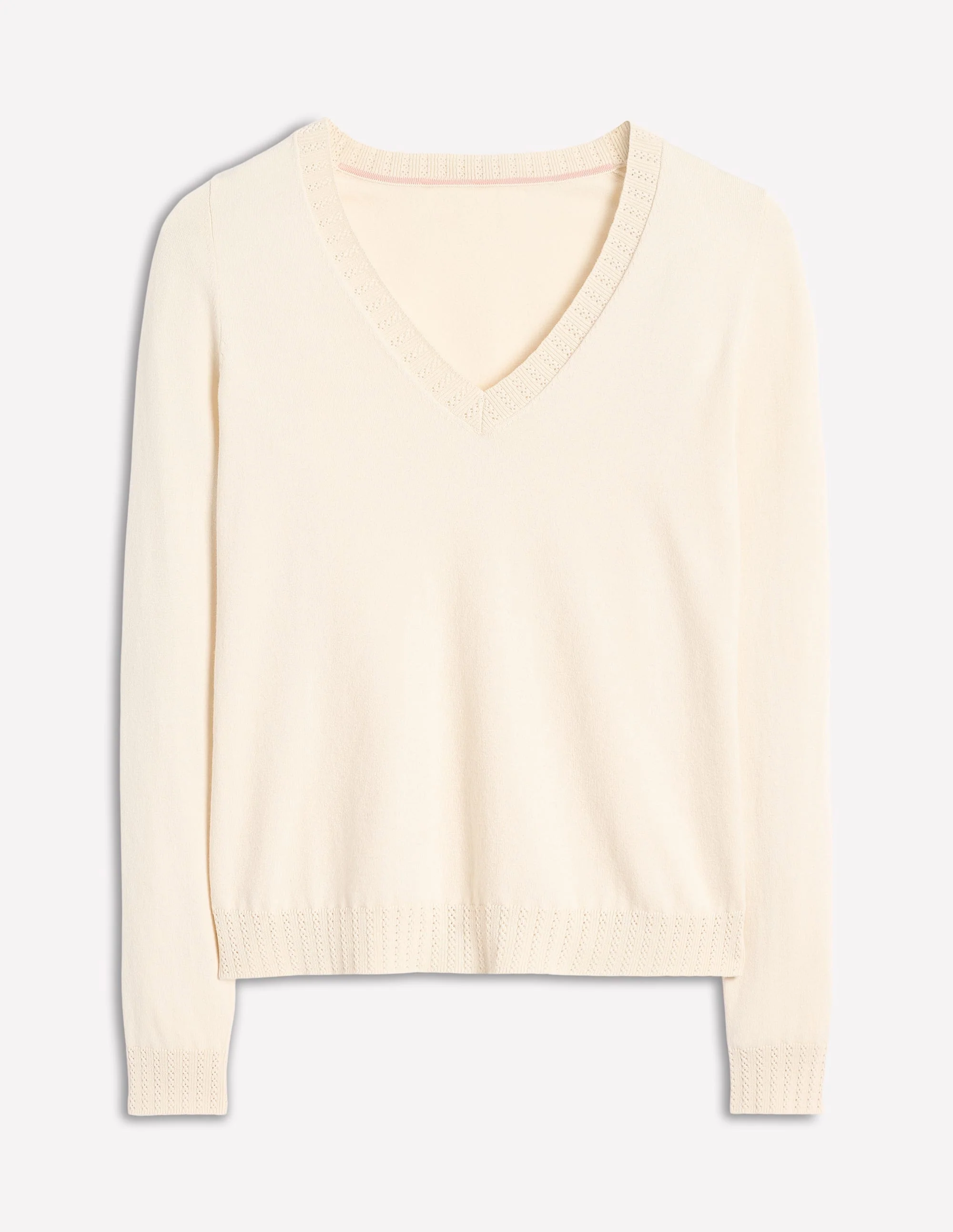 Emilia Cotton V Neck Sweater-Warm Ivory - Image 5