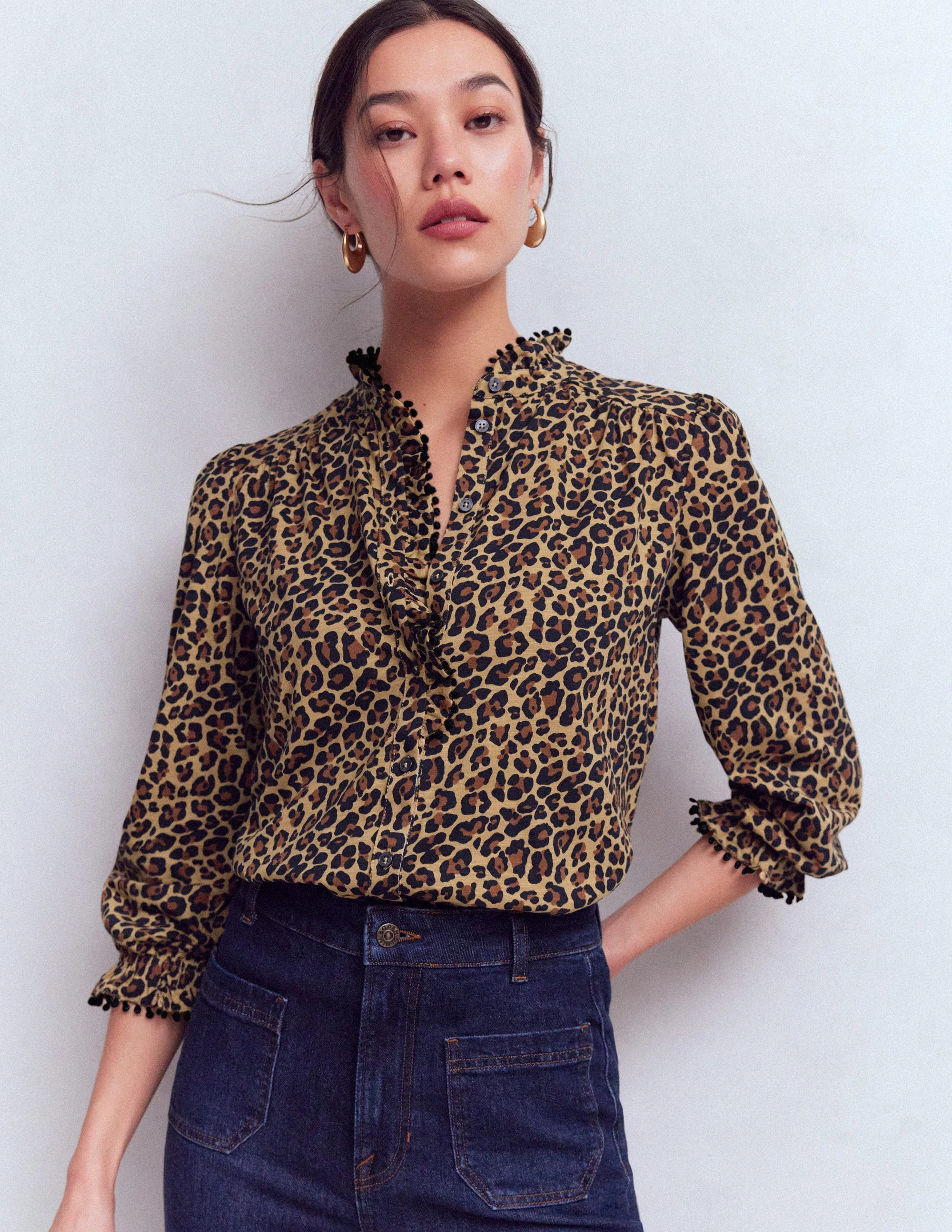 Emily Pom Trim Ruffle Shirt-Cheetah Spot - Image 5