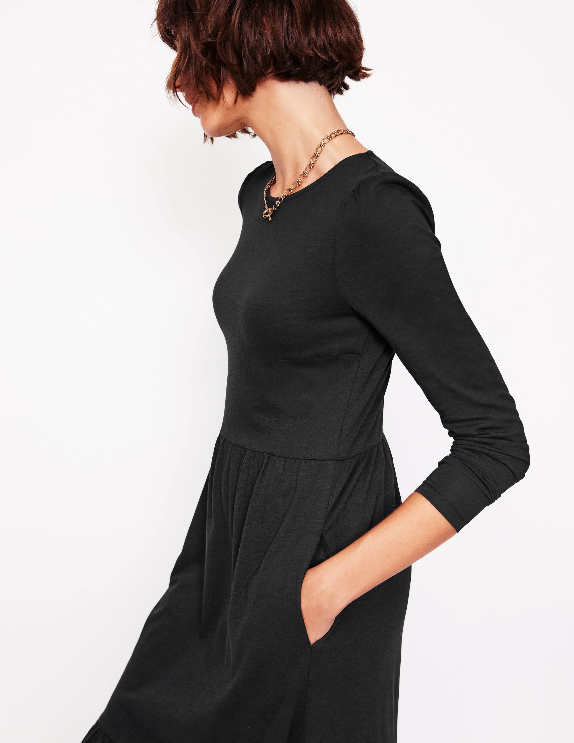 Emma Long Sleeve Jersey Dress-Black - Image 2